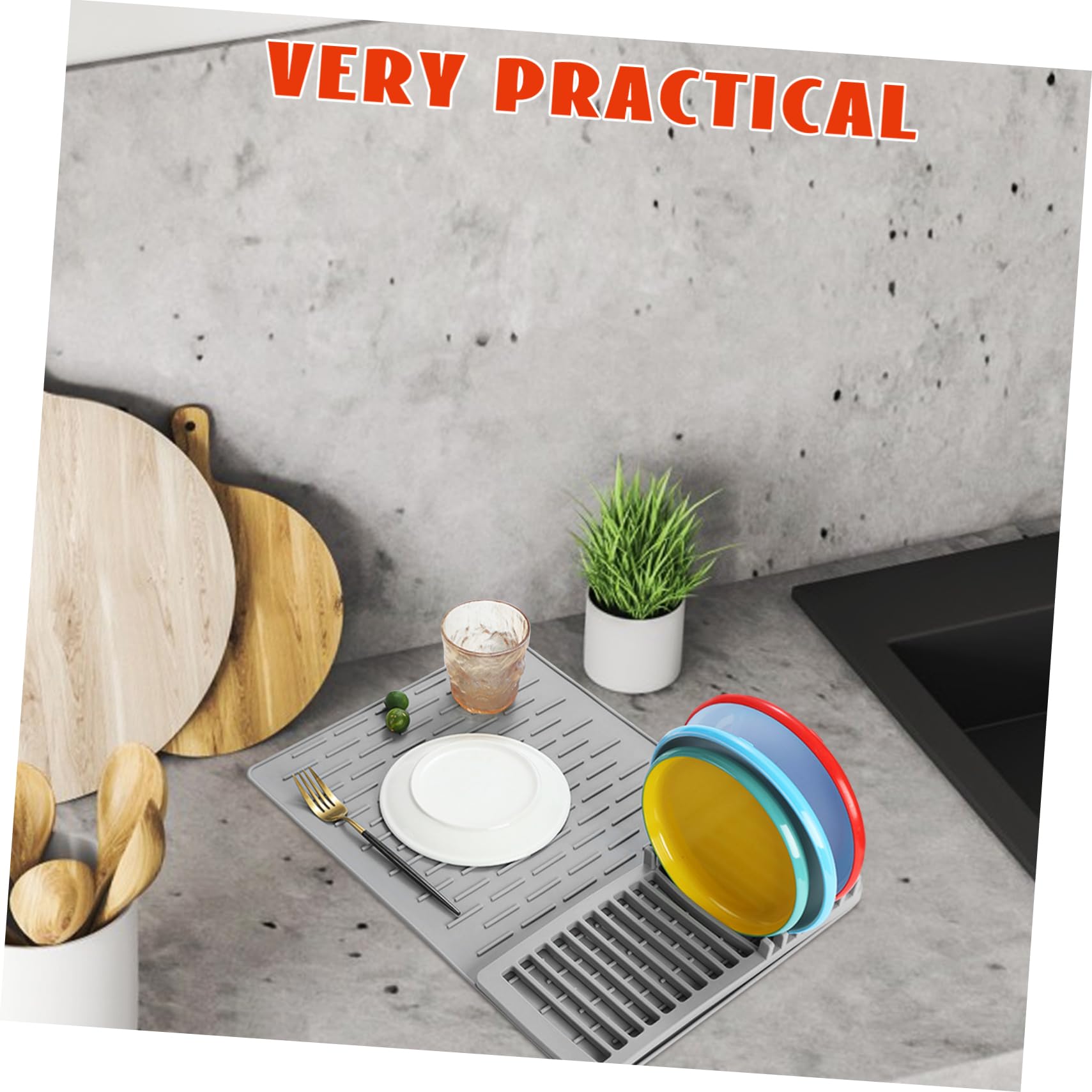 Silikon-Abtropfmatte für Küchenspüle, großes Drainage-Design, 48,5 x 33,5 cm, rutschfest, leicht zu reinigen, perfekt zum Trocknen von Geschirr und Küchenutensilien