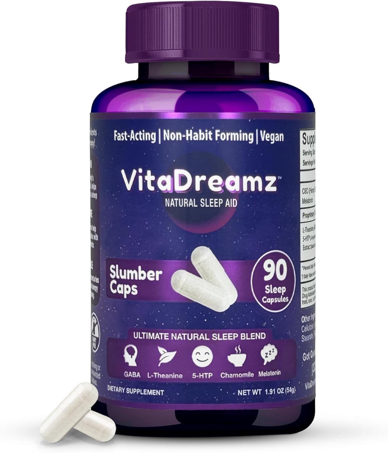 Melatonin Capsules for Sleep - Natural Sleep Aid Supplement with L-Theanine & GABA - SleepEZ Pillowz 90 Count