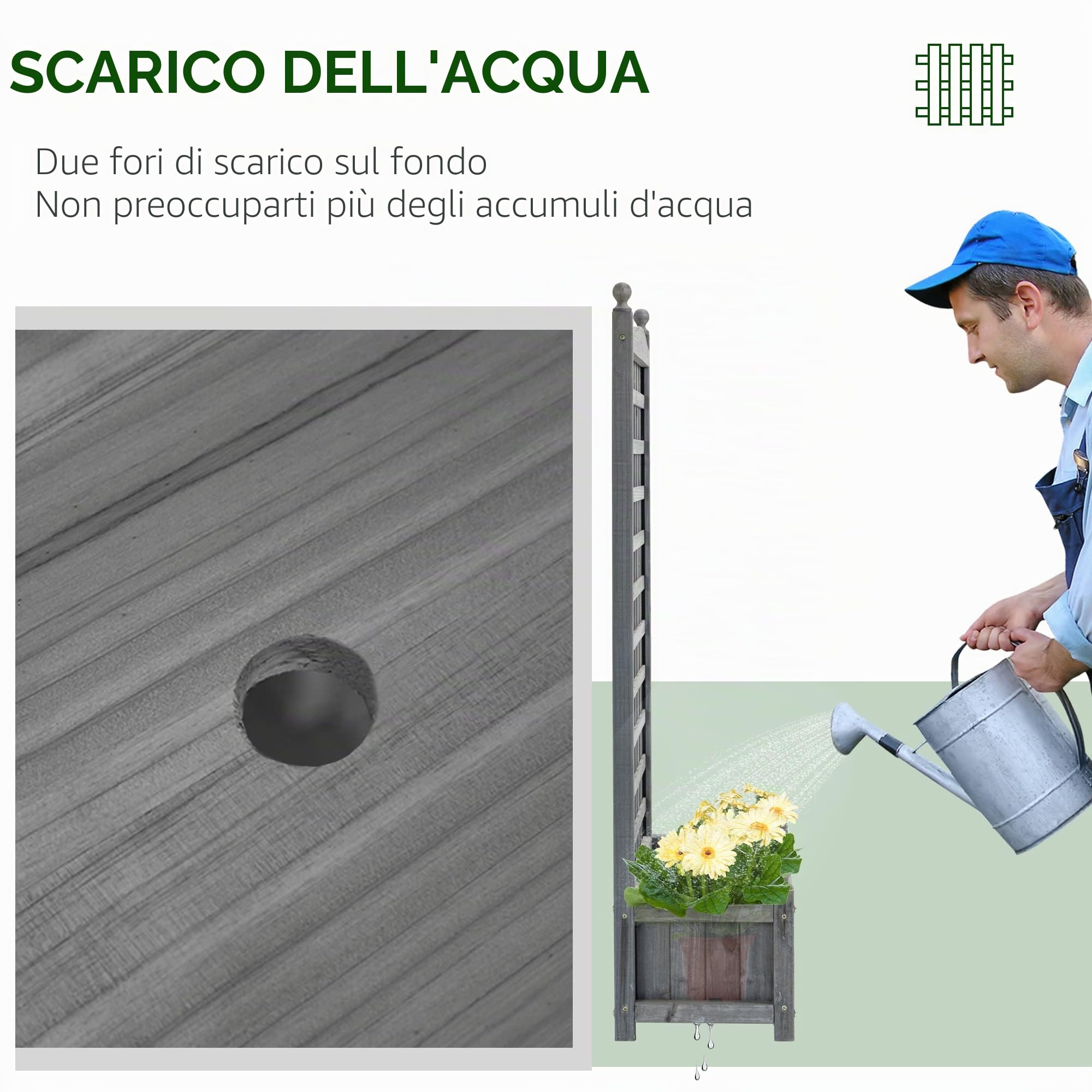 Outsunny fioriera per aiuole rialzate con traliccio fioriera per piante rampicanti arco di rose con supporto per piante rampicanti giardino legno grigio 64 x 28 x 120 cm