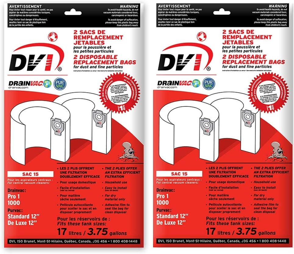 DrainVac SAC15 4 Gallon Side Fill Disposable Vacuum Bag (2 PACK