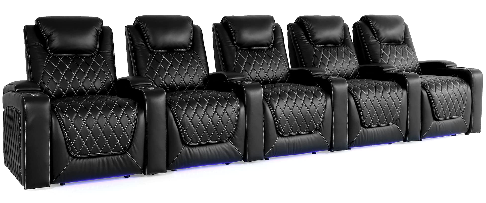 Valencia Oslo Home Theater Seating | Premium Top Grain Italian Nappa 11000 Leather, Power Recliner, Power Headrest, LED Lighting (Row of 5, Black)