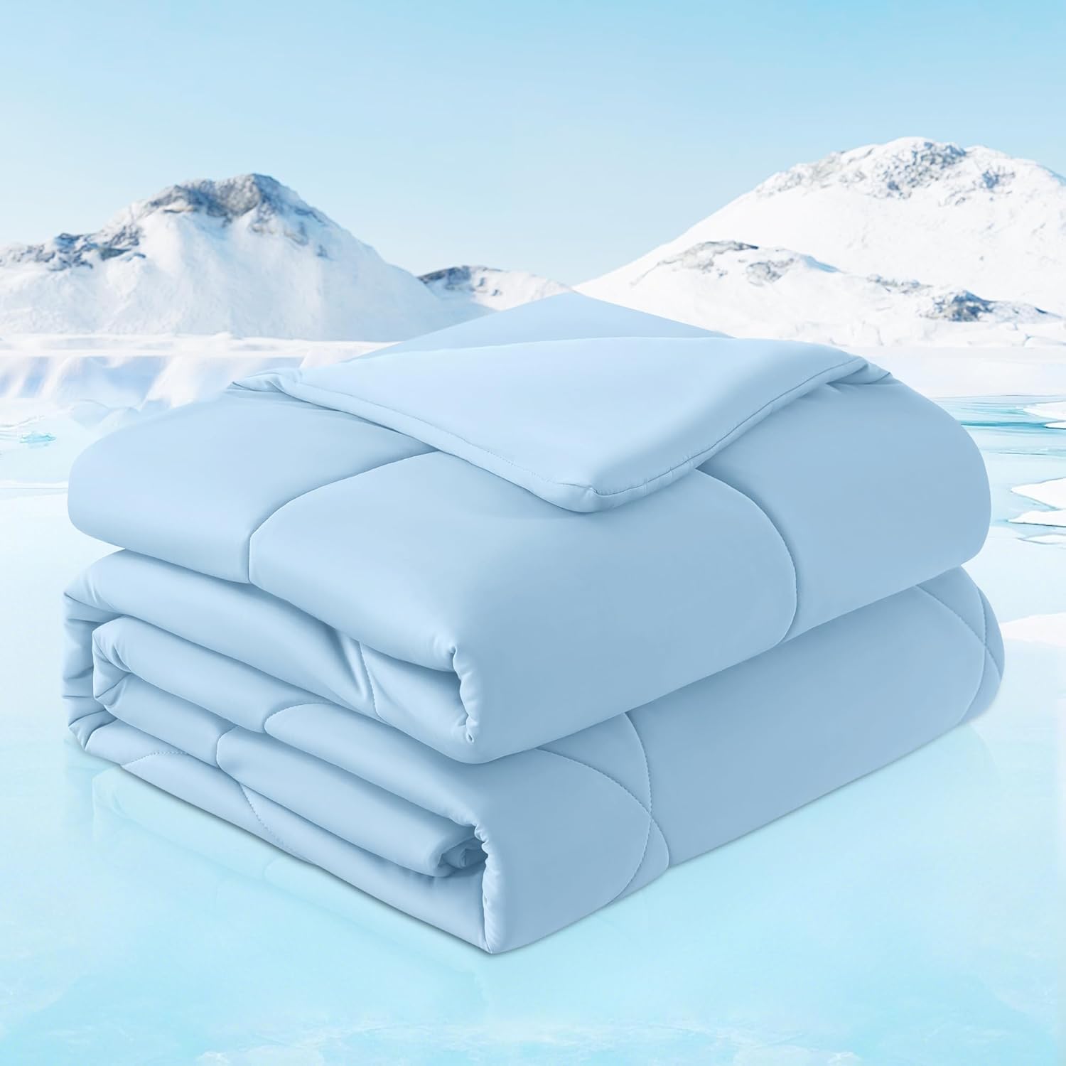HYLEORY Cooling Comforter Queen Size for Hot Sleepers – Double Sided Summer Cooling Blanket for Night Sweats, All Season Lightweight Cool Duvet, Silky Smooth Ice Bedding for Sleeping, Light Blue