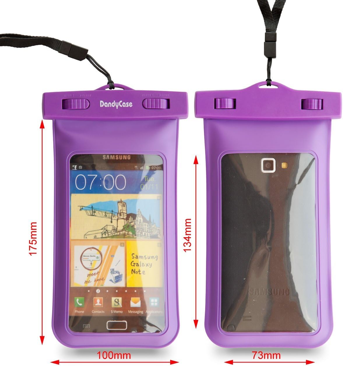 DandyCase Waterproof Case for Apple iPhone 5S / 5 / 5C, Galaxy S4, HTC One, iPod Touch 5 - Also fits other Large Smartphones up to 5.3" Including Galaxy S3, BlackBerry Z10/Q10, HTC One, HTC One X/X+, Droid RAZR/MAXX, Nexus 4, EVO 4G LTE, Droid Incredible, LG Optimus G, Nokia Lumia, Droid DNA, Windows Phone 8X - IPX8 Certified to 100 Feet [Retail Packaging by DandyCase] (Purple)