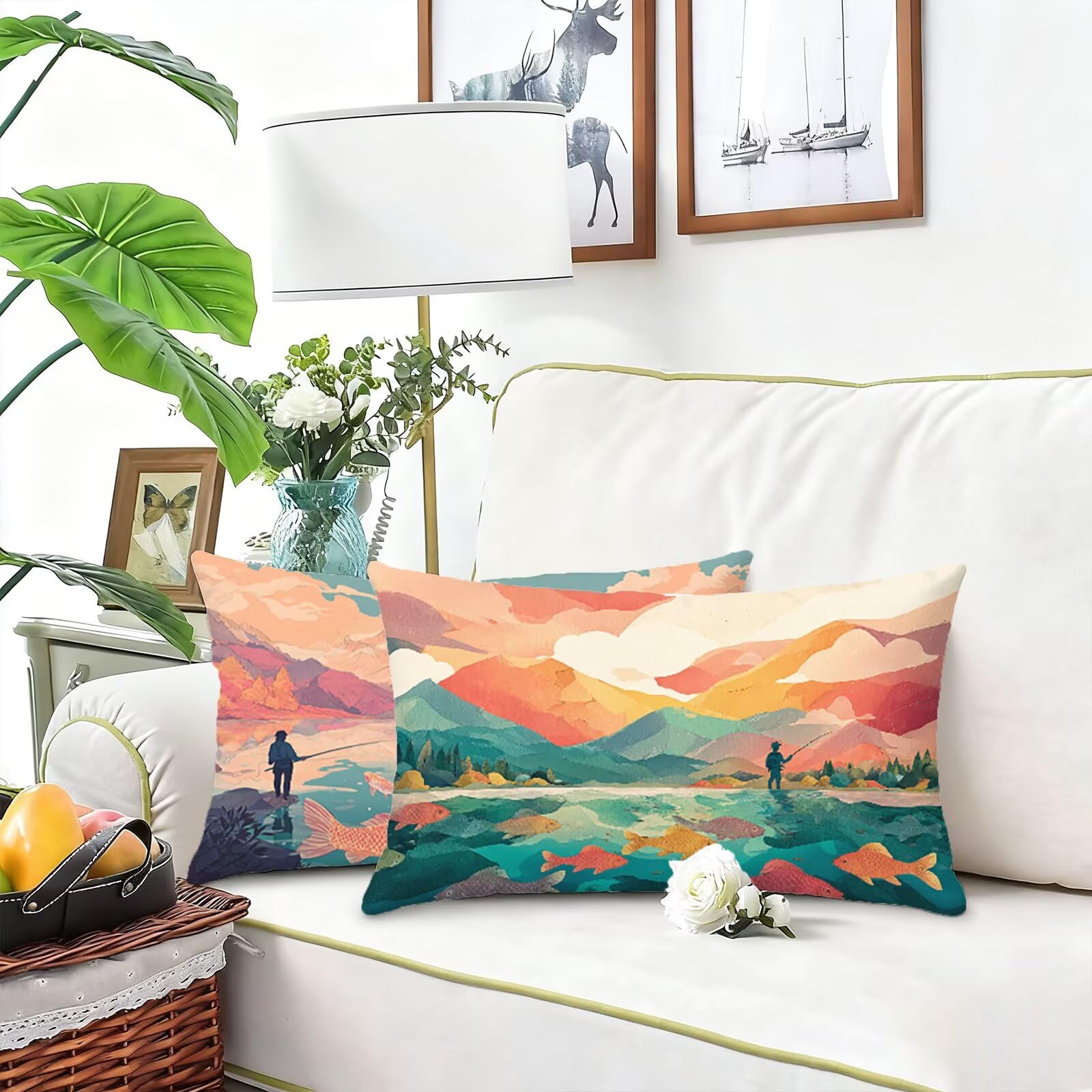Poszewka na poduszkę liliowa poszewka na poduszkę 70 x 90 cm krajobraz poszewka na poduszkę dekoracyjna poduszka aksamitna poszewka na poduszkę zestaw 2 szt. można prać niewidoczny zamek błyskawiczny