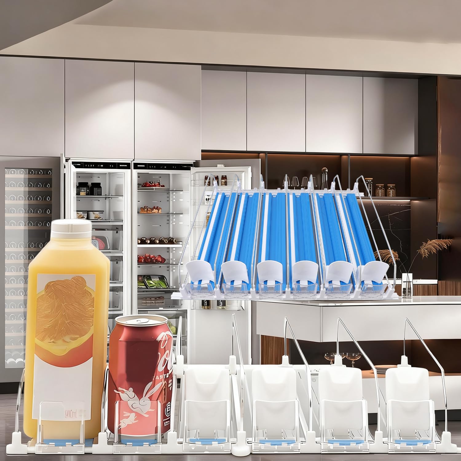 Organizador De Bebidas Para FrigoríFico, Dispensador De Latas De Refresco De 18,9 X 15,0 X 3,1 Pulgadas Para FrigoríFico, Dispensador De Bebidas Con Deslizador AutomáTico (Azul)