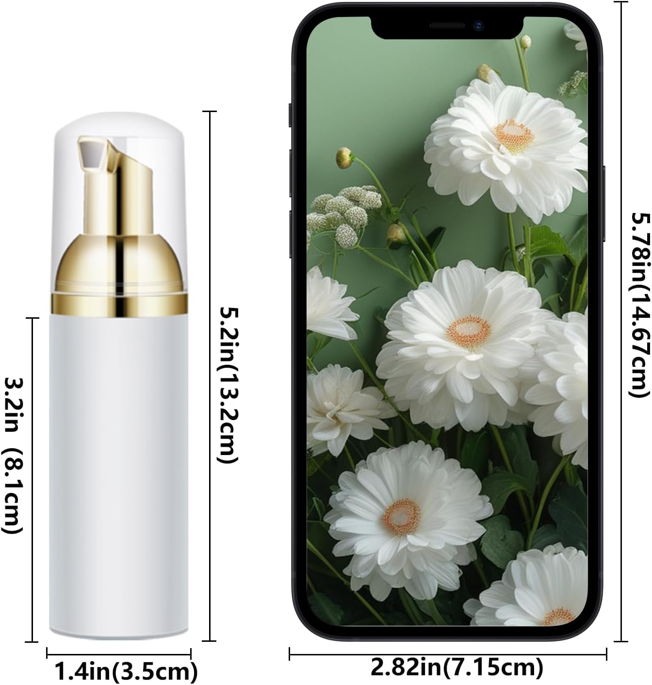 2 Oz Empty Foam Pump Bottle (50 PCS) Travel Foaming Soap Dispenser for Hand Soap, Lash Shampoo Cleanser (White&Gold Pump&Clear Cap)