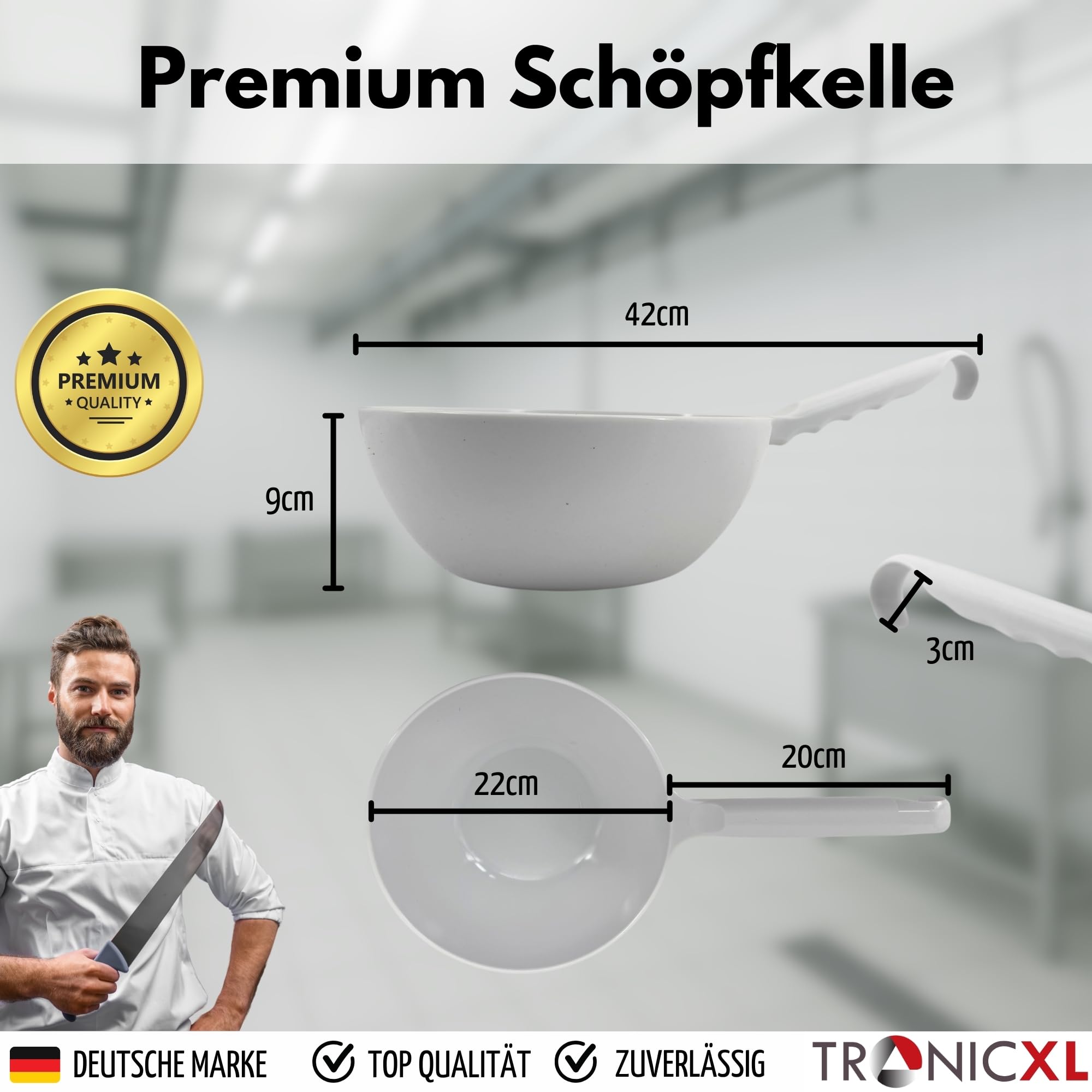 TronicXL Louche XXL 2 litres en plastique - Crochet blanc - Louche à soupe professionnelle - Boucherie - Boucherie - Boucherie