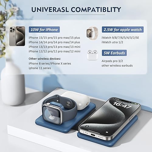 Miniatura 2 de Cargador inalámbrico para iPhone - Estación de carga 3 en 1 para dispositivos Apple para iPhone 17, 16, 15, 14, 13, 12 Pro Max Plus, almohadilla de