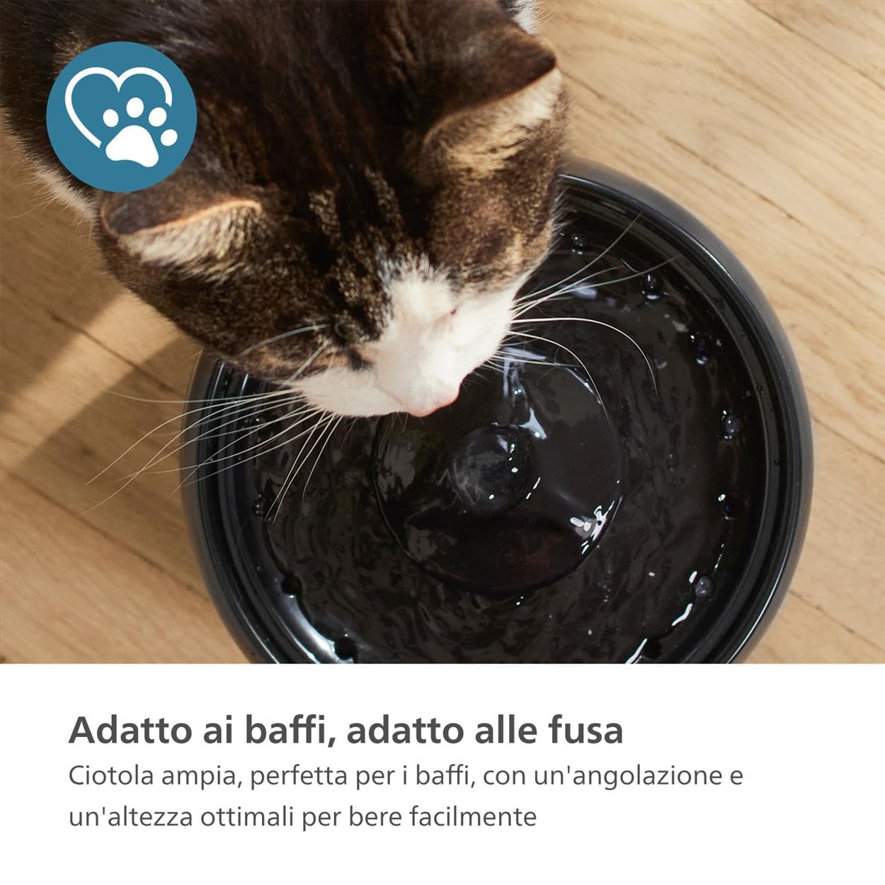 Philips Pet Series Fontana d'Acqua per Gatti Intelligente, Anti-Versamento, Monitoraggio Riempimento, Rilevazione Movimento, Silenziosa (<38dB), Filtraggio 4 Livelli, Capacità 2,2 L (PAW3210/02)
