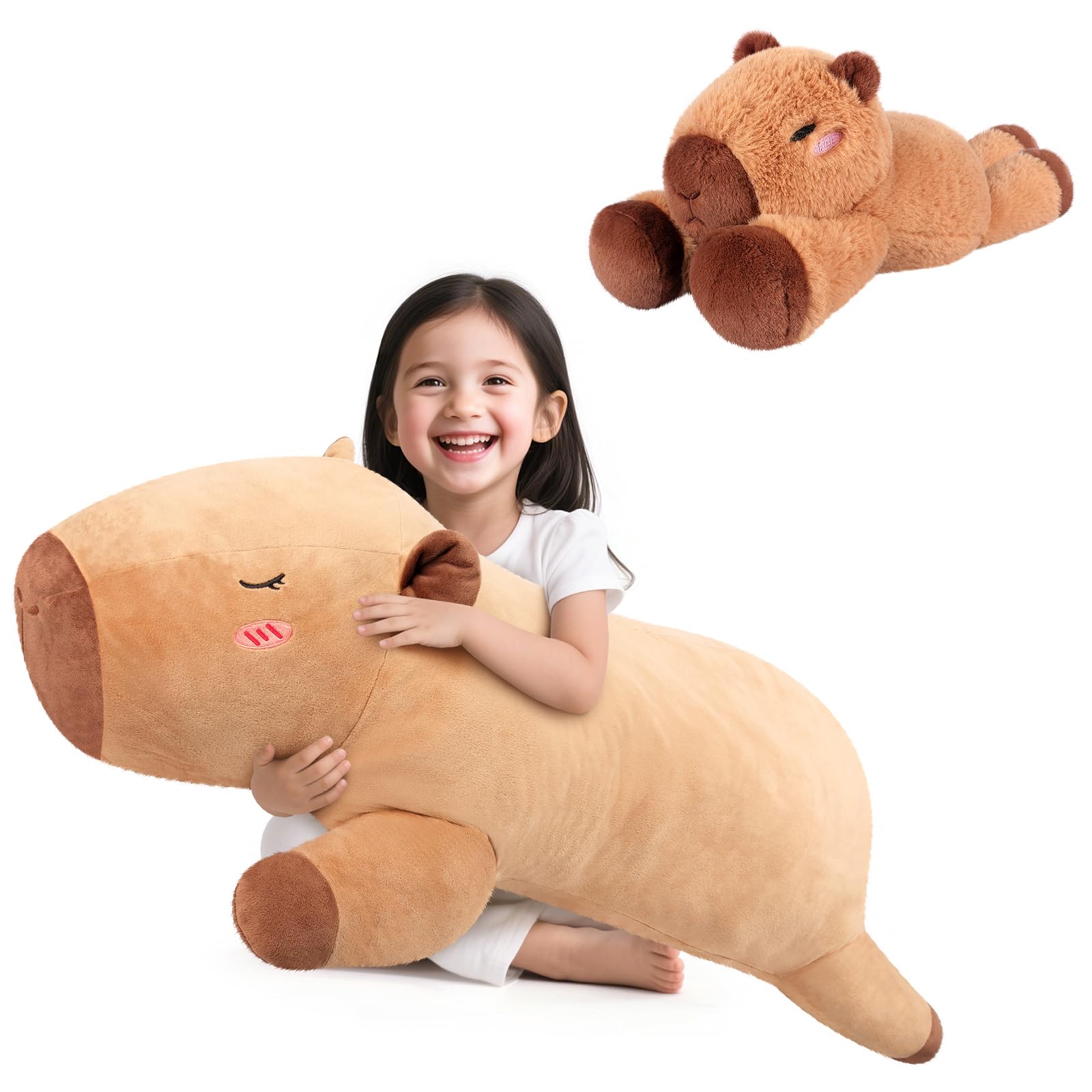 43 inch Giant Capybara Plush Likelike Giant Stuffed Animal for Stress Relief Companion and 10 Heatable Coolable Capybara