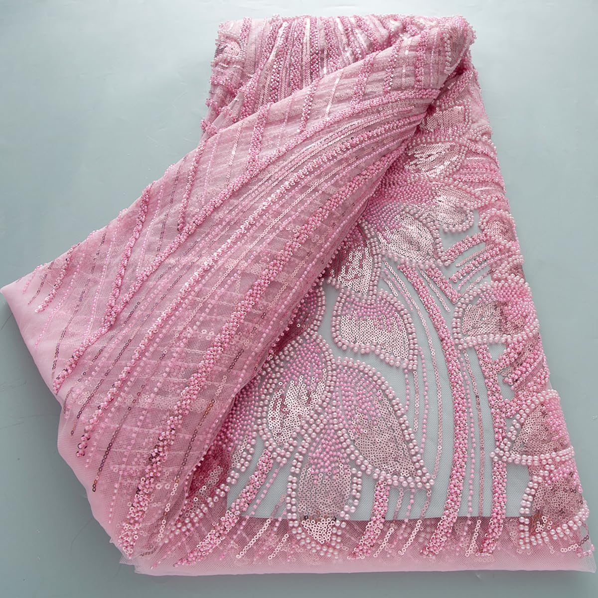 African Lace Fabric 5 Yards, French Jacquard Embroidery Floral Mesh Lace Fabric for Daily/Party/Wedding Sewing