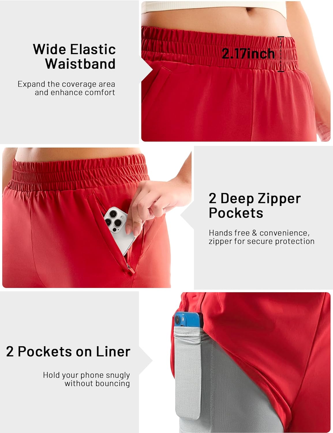 MIER Womens 3" Running Shorts with Mesh Liner - Mid Waisted 2 in 1 Quick Dry Workout Gym Athletic Shorts with Zipper Pockets - Image 5