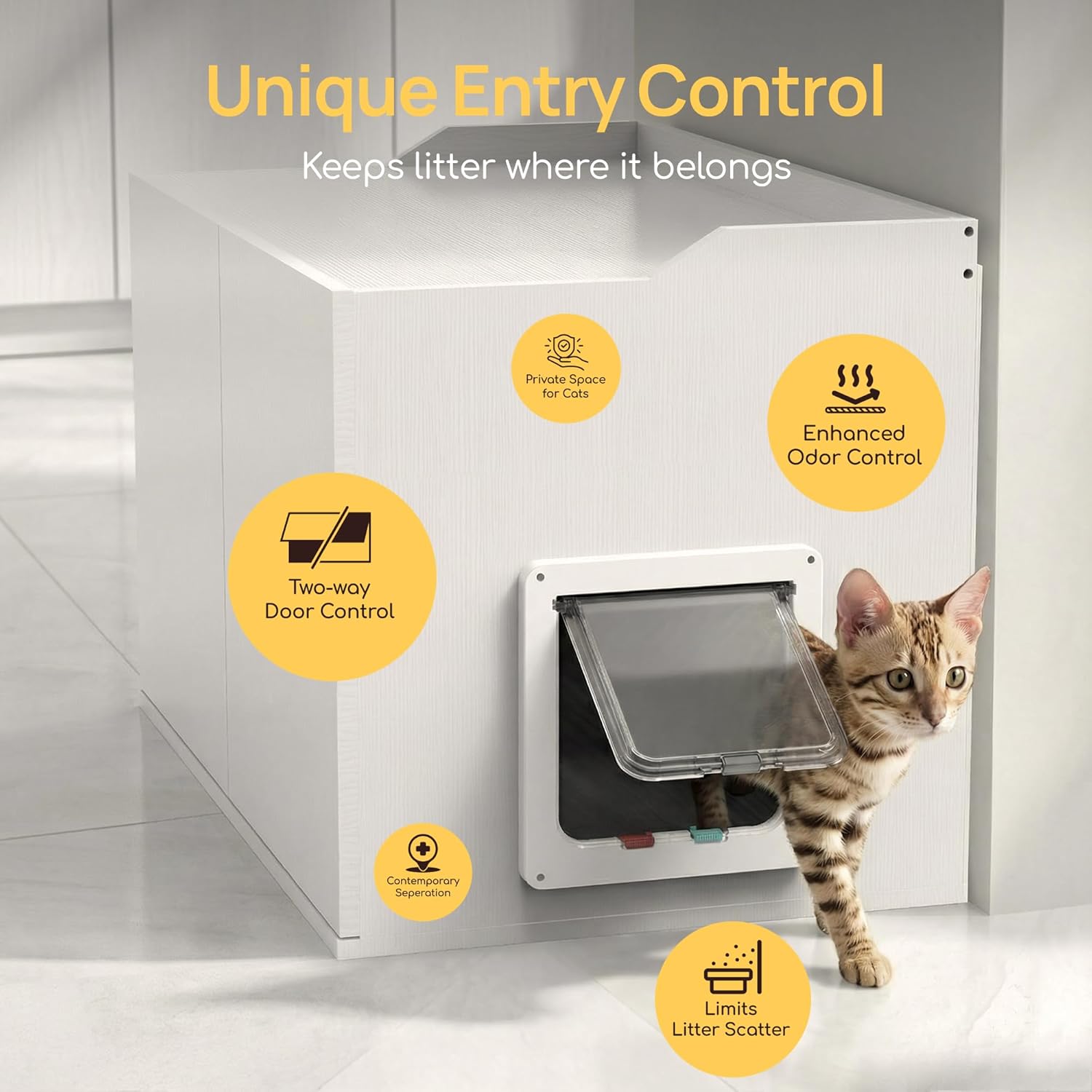 Cat Litter Box Enclosure Furniture with Cat Door, Extra Large Hidden Litter Box Cabinet for XL Boxes, 31.5" L x 19.8" W x 21.1" H, Wooden Cat Box Furniture Odor Control, White