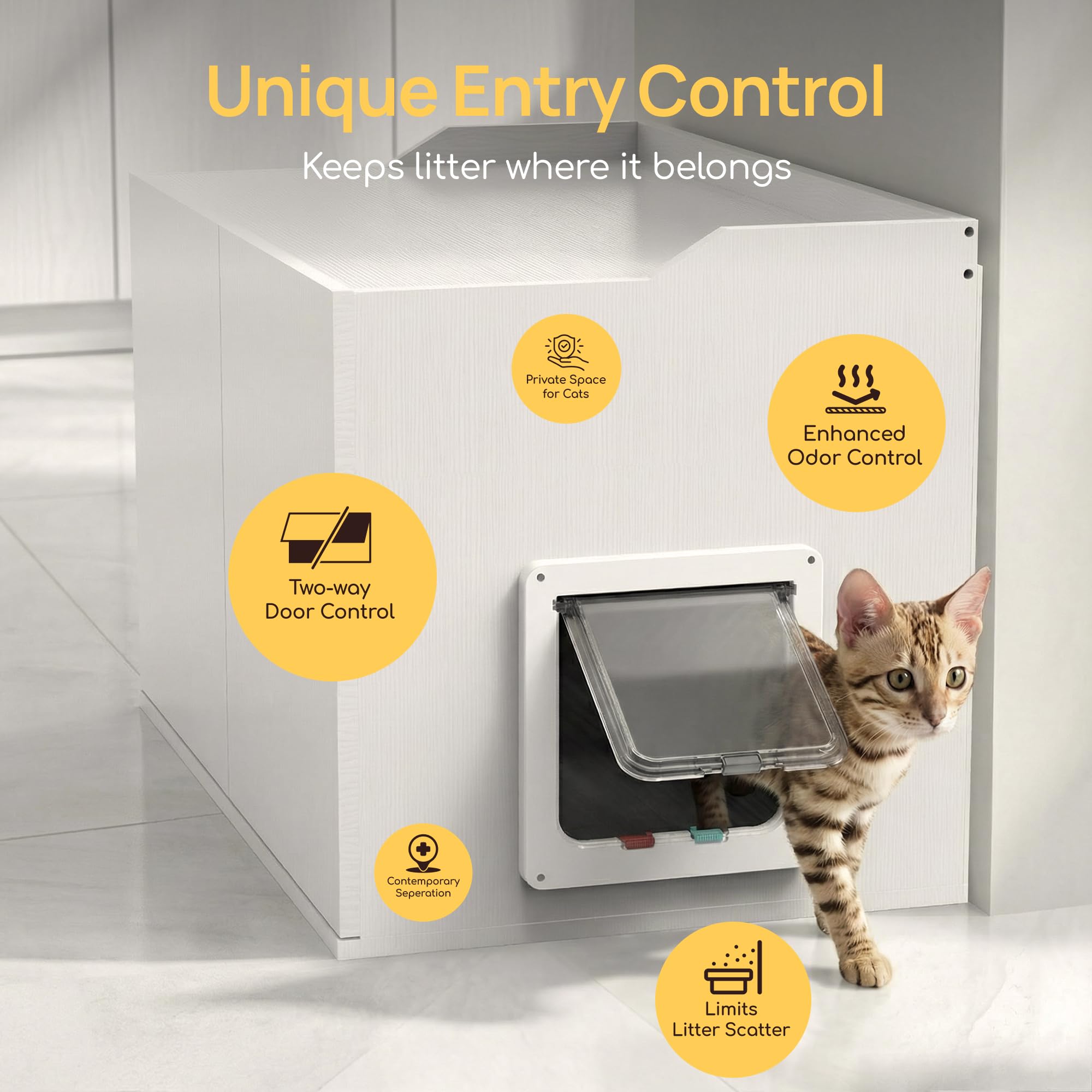 Cat Litter Box Enclosure Furniture with Cat Door, Large Hidden Litter Box Cabinet for XL Boxes, 31.5" L x 19.8" W x 21.1" H, Wooden Cat Box Furniture, White - image 2