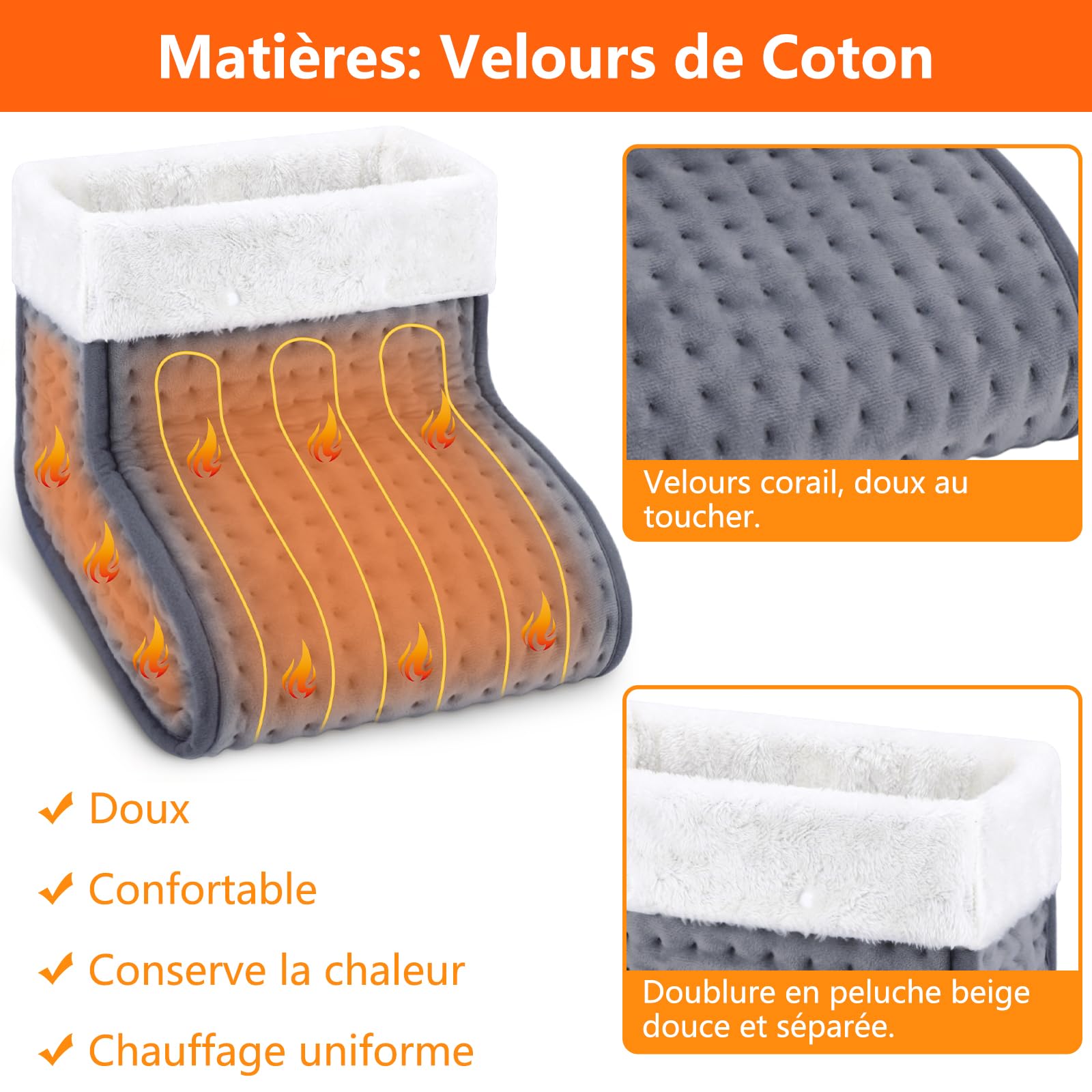 Biutee Chauffe-pieds électrique, chauffe pied 10 Niveaux de Température 30-60 ℃ et Minuterie 45/90/120 min, Doublure Intérieure Lavable 90 W, Jusqu'à la Pointure 44 Gris Foncé
