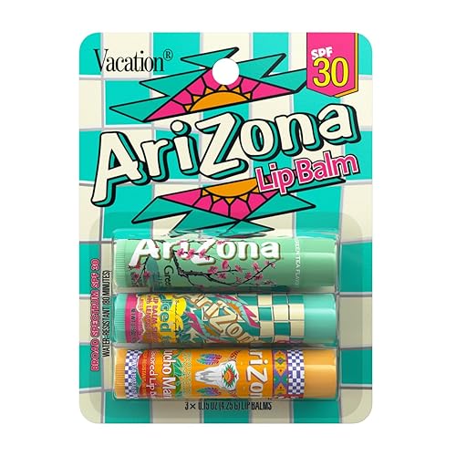 AriZona - Bálsamos labiales de té helado SPF 30, paquete de 3 por Vacation Sunscreen Chapstick, protector solar hidratante para labios, bálsamo
