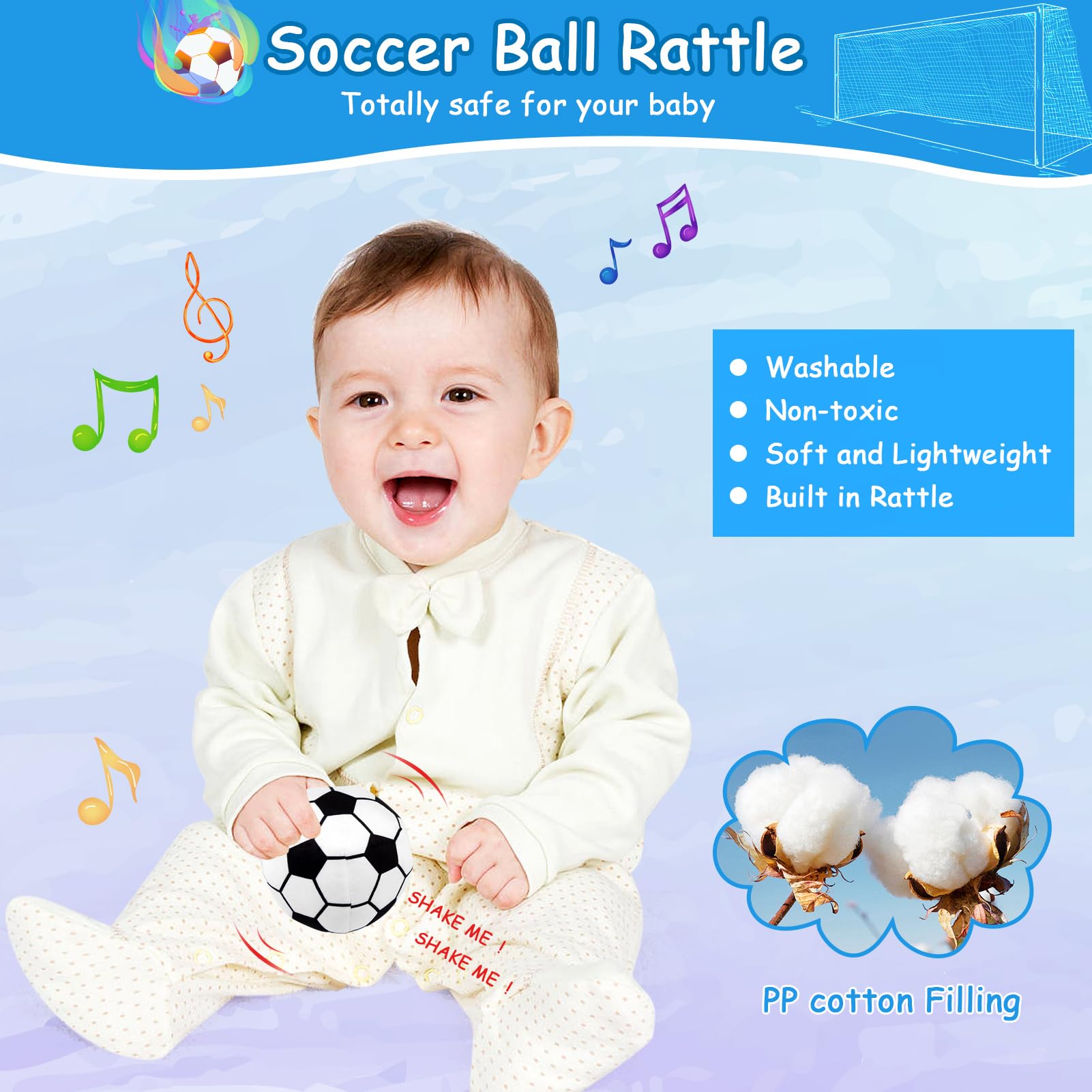 LEADSTAR 3.1" My First Soccer Ball,Mini Plush Baby Soccer Ball Rattle Toy, Classic Black & White - Image 3