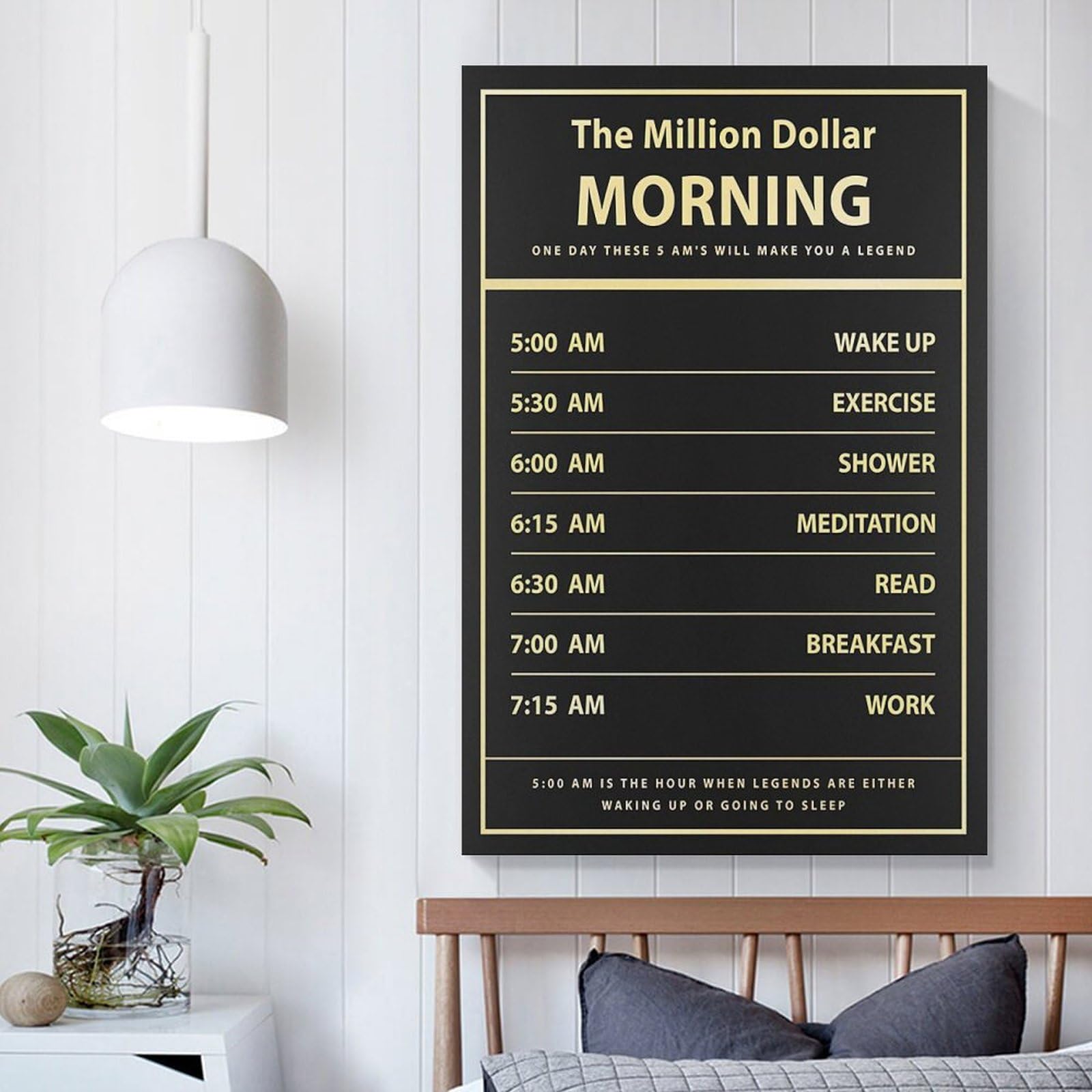 LZTEN Póster motivacional de pared con texto en inglés "The Million Dollar Morning" para decoración de oficina, cartel de emprendimiento, cita de dinero, oficina L
