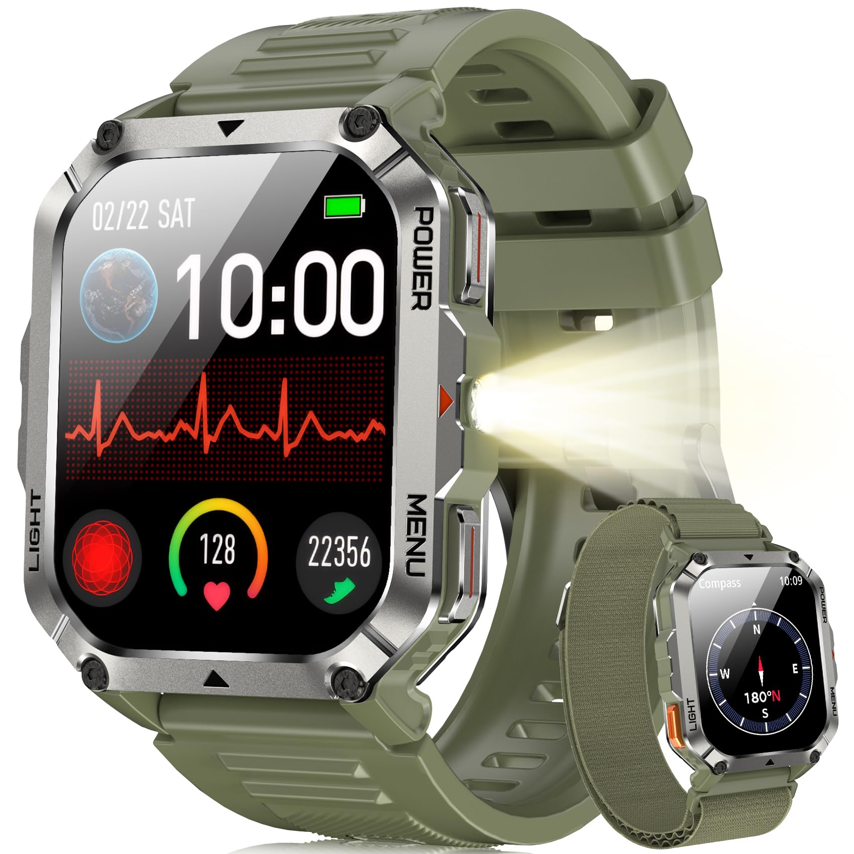 Blackview Montre Connectée Homme Femme, Illumination,Boussole,Batterie 900 mAh, Écran Tacile, Appel Bluetooth, Cardiofréquence, Analyse Sommeil, 100+ Modes Sport,pour Android/iOS (Verte)
