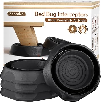 Bed Bug Interceptors, Bed Bug Traps, Insect Detector for Bed, Sofa & All Furniture. 24/7 Monitor, 360 Protection for Your Familys Peaceful Sleep, Black 4 Pack