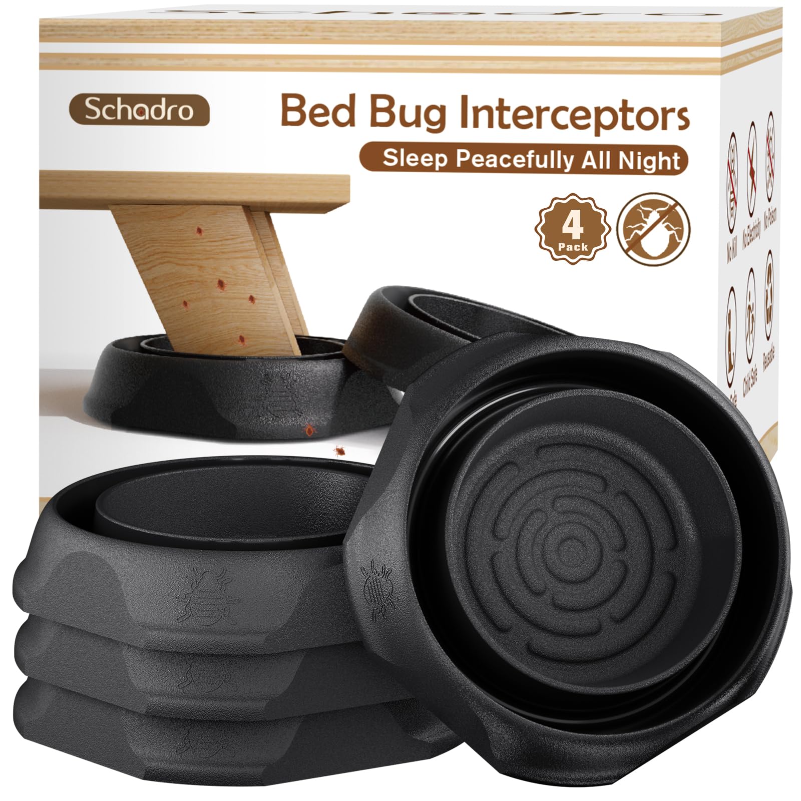 Photo 1 of Bed Bug Interceptors, Bed Bug Traps, Insect Detector for Bed, Sofa & All Furniture. 24/7 Monitor, 360° Protection for Your Family's Peaceful Sleep, Black (4 Pack)