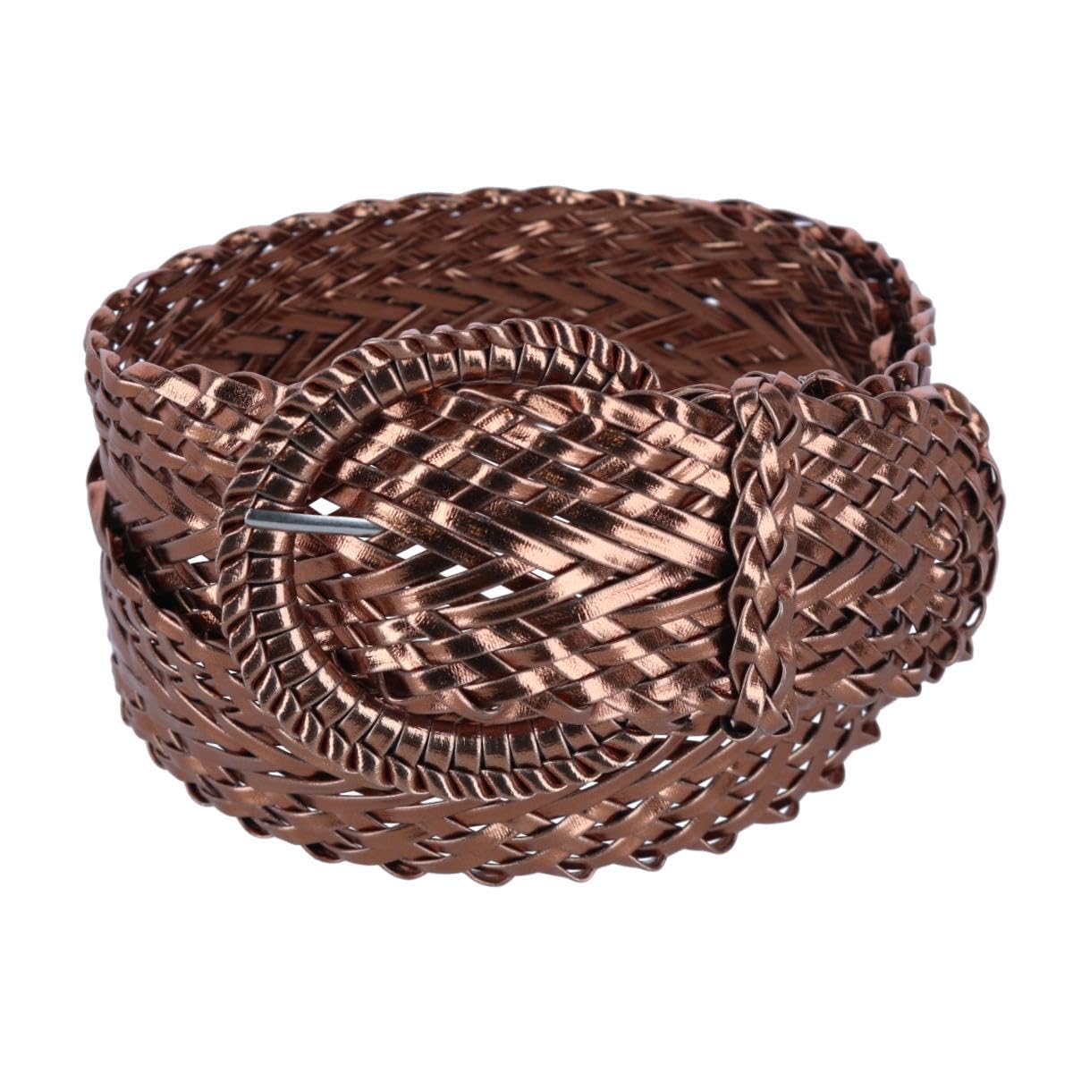 CTM Women's Braided Wide Belt with Matching Buckle Adjustable Woven, Medium, Bronze