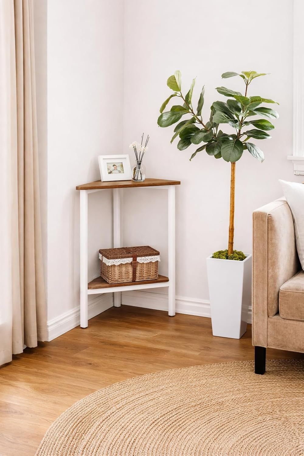 582130 Decorative Triangle Corner Table for Small Spaces - Corner Tables for Living Room - Triangle End Table - Corner Nightstand - Corner Side Table - Corner Side Table - White-picture-27