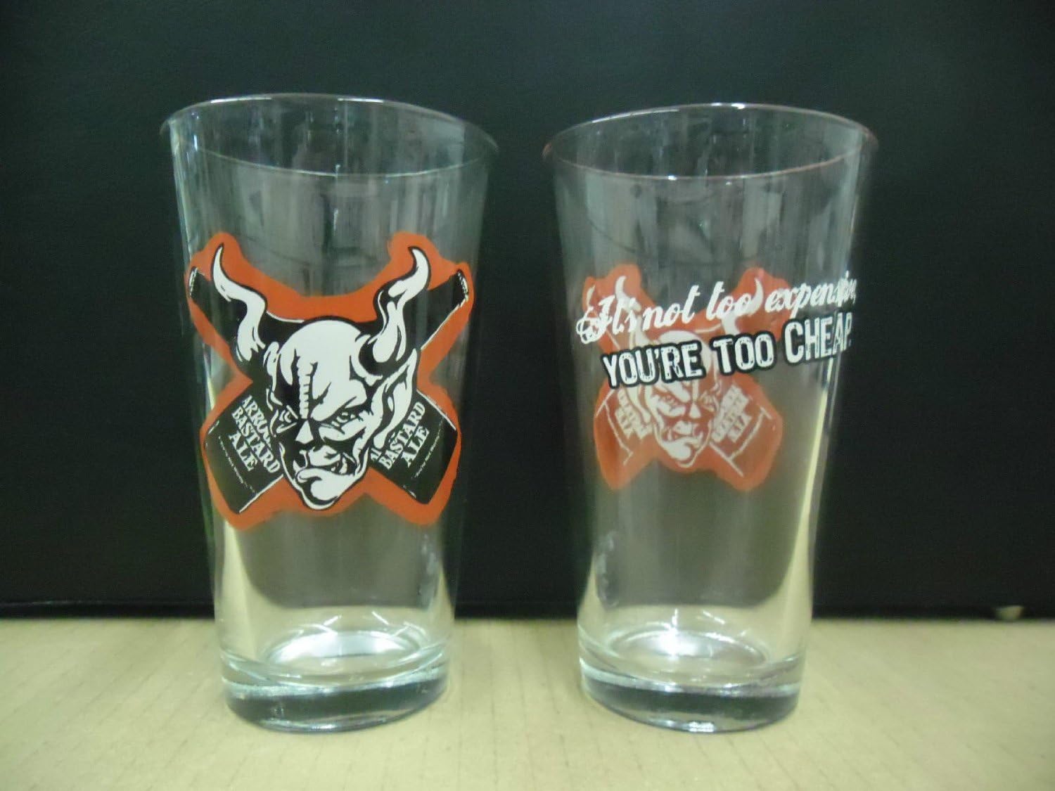 Set of 2 Escondido CA Arrogant Bastard Ale X Gargoyle Logo Beer Pint Glasses