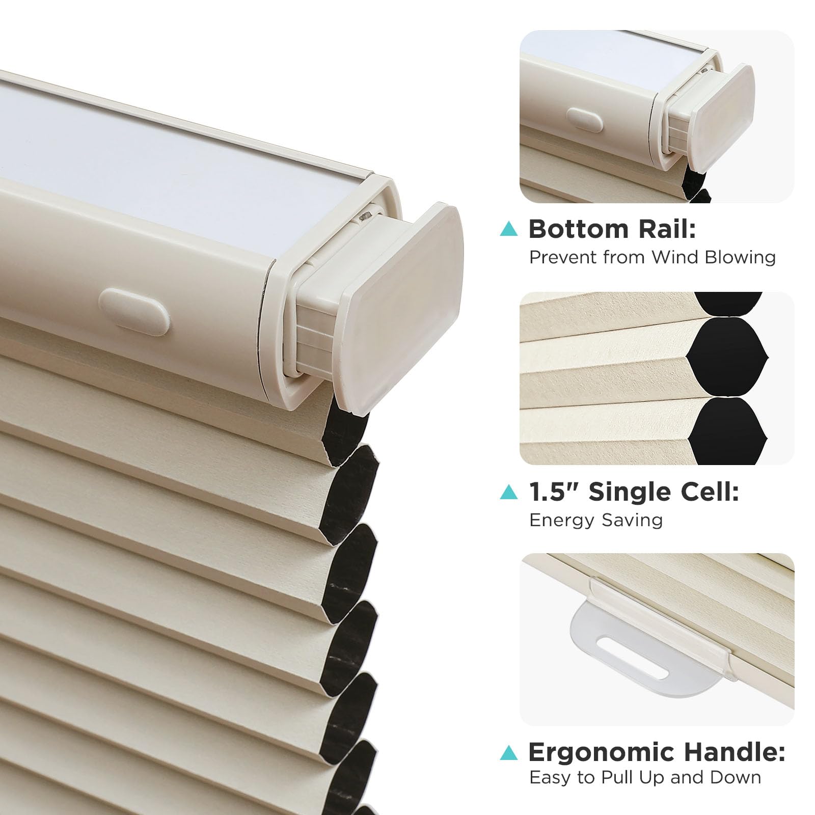 Joydeco No Tools Abat-jour cellulaire occultant sans perçage, beige, 58,4 x 162,6 cm (l x H)