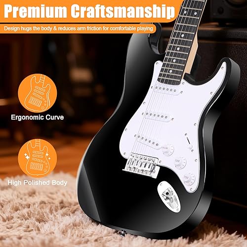 Miniatura 5 de Smartxchoices - Guitarra eléctrica de tamaño completo de 39 pulgadas, kit de iniciación para principiantes con amplificador de 10W, púas, cuerdas,