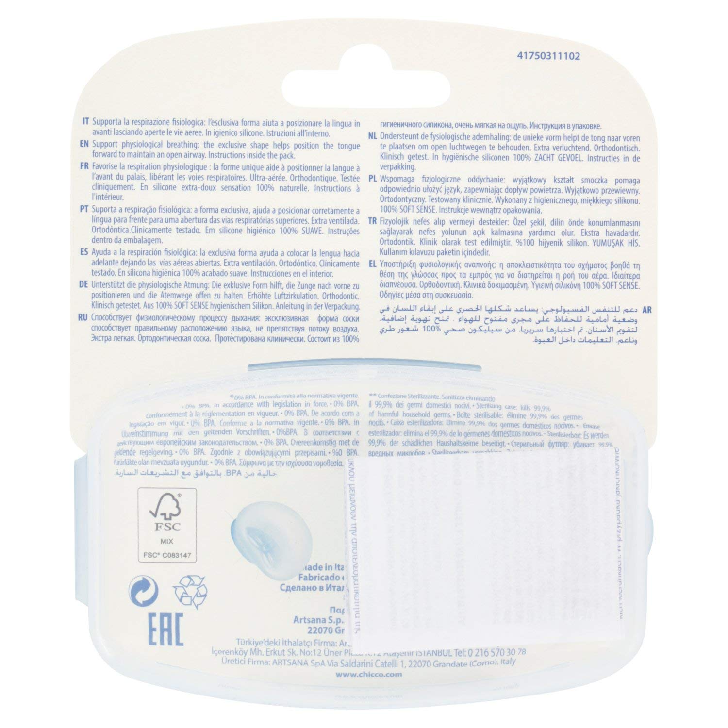 Chicco Succhietto Physio Air in Silicone, Ciuccio per Bimbo, Modelli Assortiti, 0-6 Mesi, 2 Pezzi