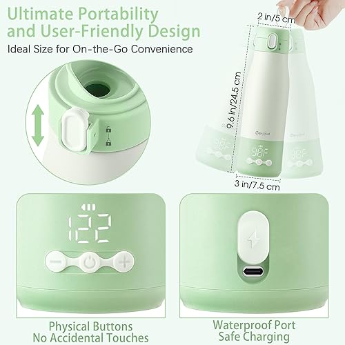 Miniatura 5 de Calentador de botellas portátil, calentador de botellas de viaje inalámbrico de 12 onzas para leche materna, fórmula, agua, batería de larga