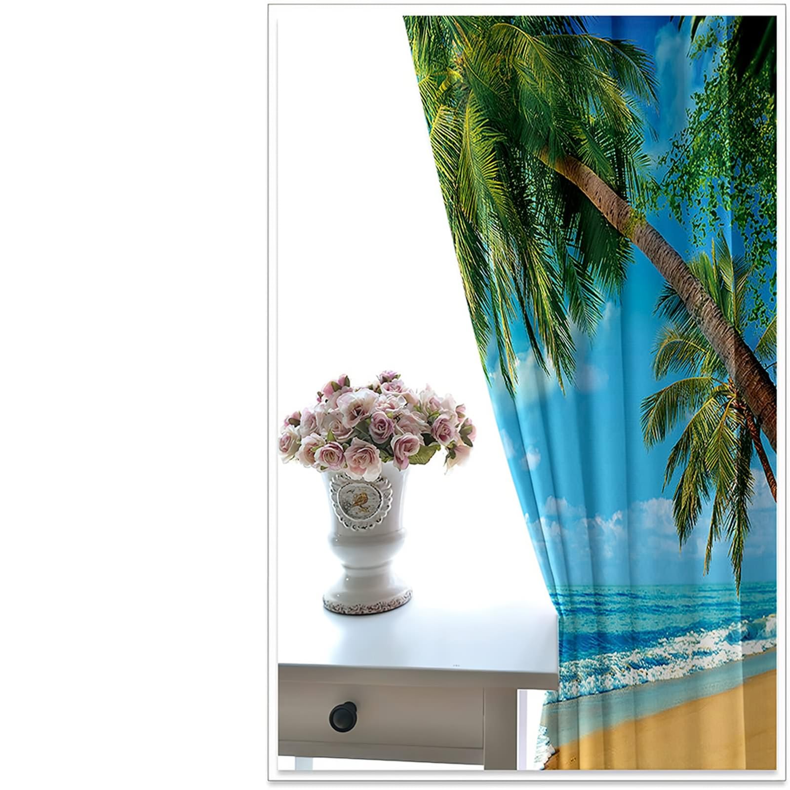 Vorhang Verdunkelung 183 cm Lang, Blickdichte Vorhänge mit Ösen 2er Set Blau Grün Meer Strand Palmen Landschaft Gardinen für Schlafzimmer Kinderzimmer Wohnzimmer, 102x183 cm(BxH)