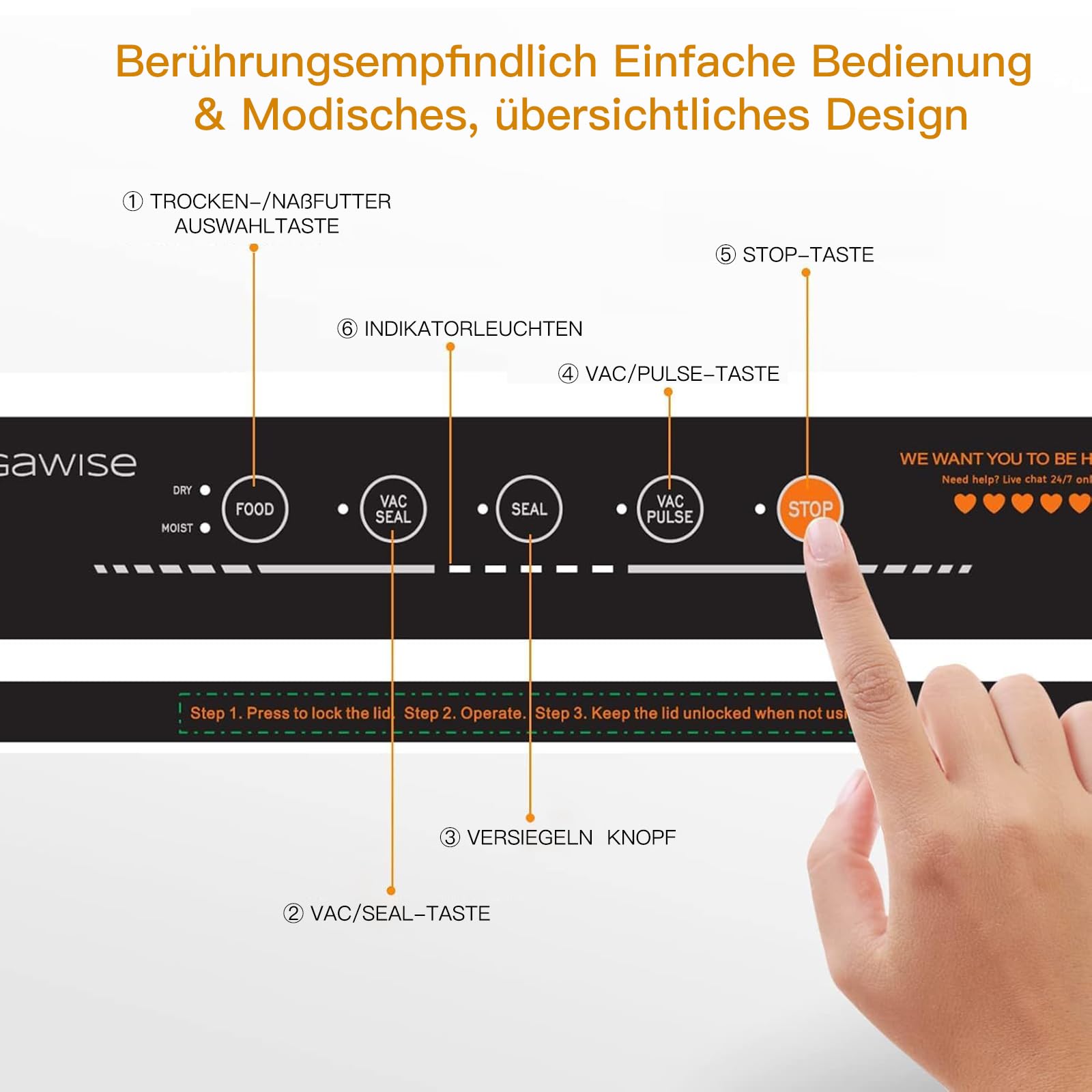 Megawise 80-kPa-Vakuumiergerät, Tragbares Vakuumiergerät Für Lebensmittel, Mit Trocken- und Nass-Frischhaltemodus, Folienversiegelungsvorrichtung, Inklusive 10 Vakuumbeuteln und Schneidevorrichtung