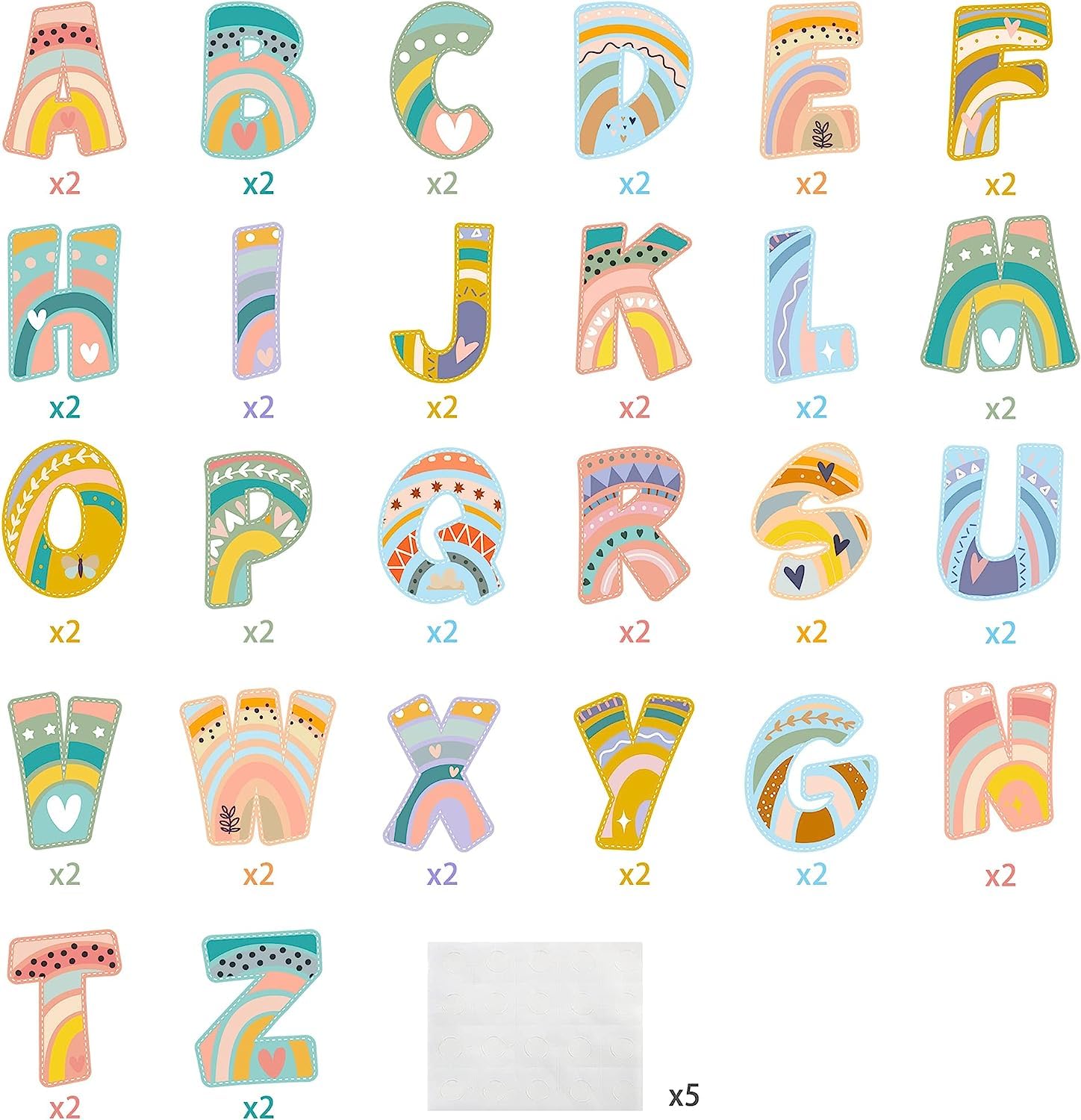 Kissenbezüge Mit ABC-Alphabet – Boho Regenbogenfarben, 45,7 X 45,7 Cm, 2er-Set Für Leseecke Oder Kinderzimmer