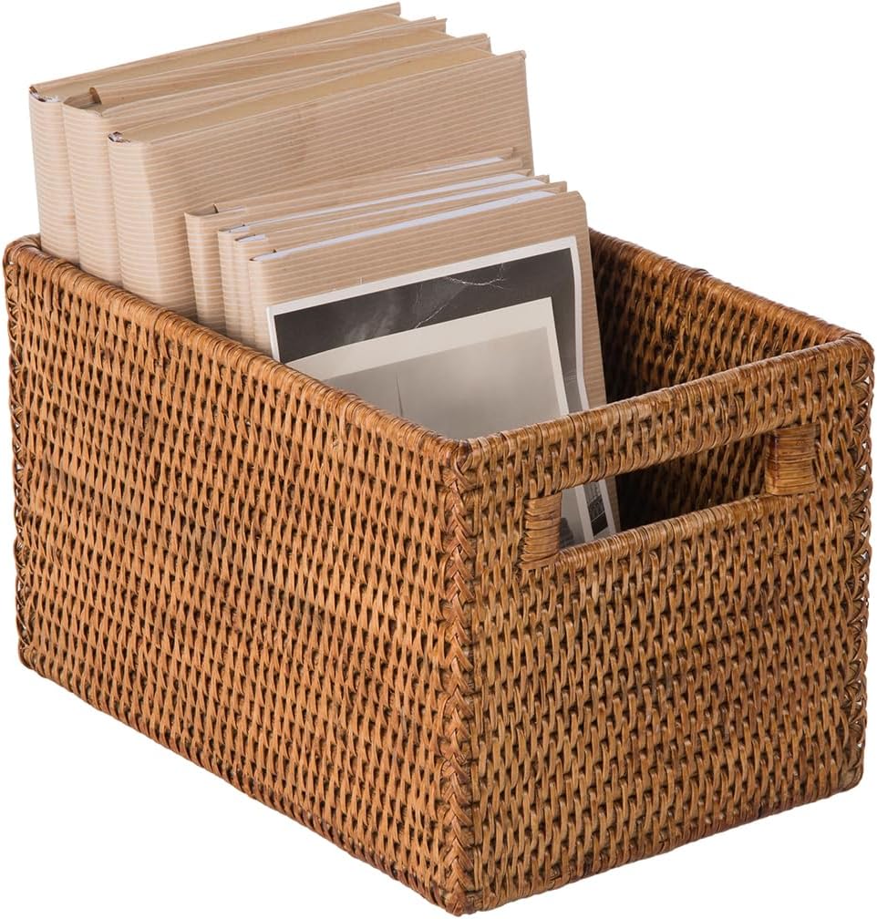 KOUBOO La Jolla Rattan Shelf Handles, Small, Honey-Brown Storage Basket,