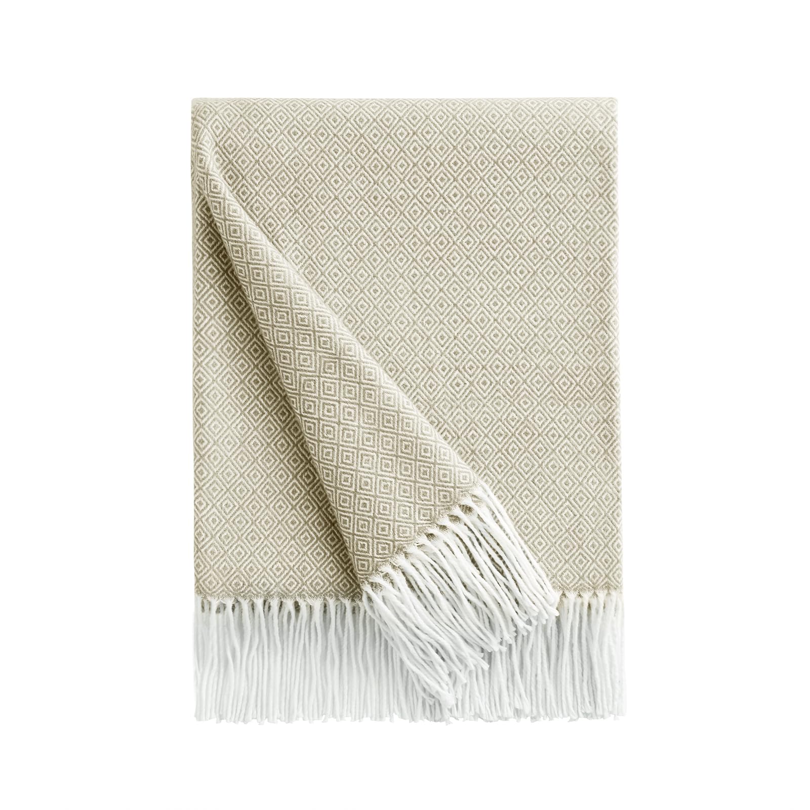 BOURINA Throw Blanket Decorative Faux Cashmere Fringe Lightweight Throw Soft Cozy for Bed or Sofa Outdoor Blanket, 50" x 60" Light Beige