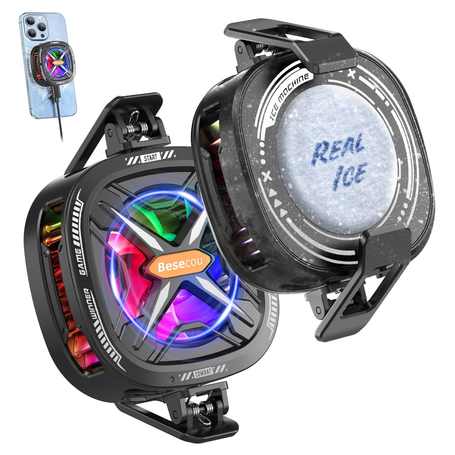 Magnetic mobile Cooler for Gameing with 3 Cooling Modes, Rgb Phone Cooler, Seven fan blades, Advanced Tech Cooling Chip, Compatible for Android and Ios devices, Silent and Portable, USB Port - Amazon product rated Grade C