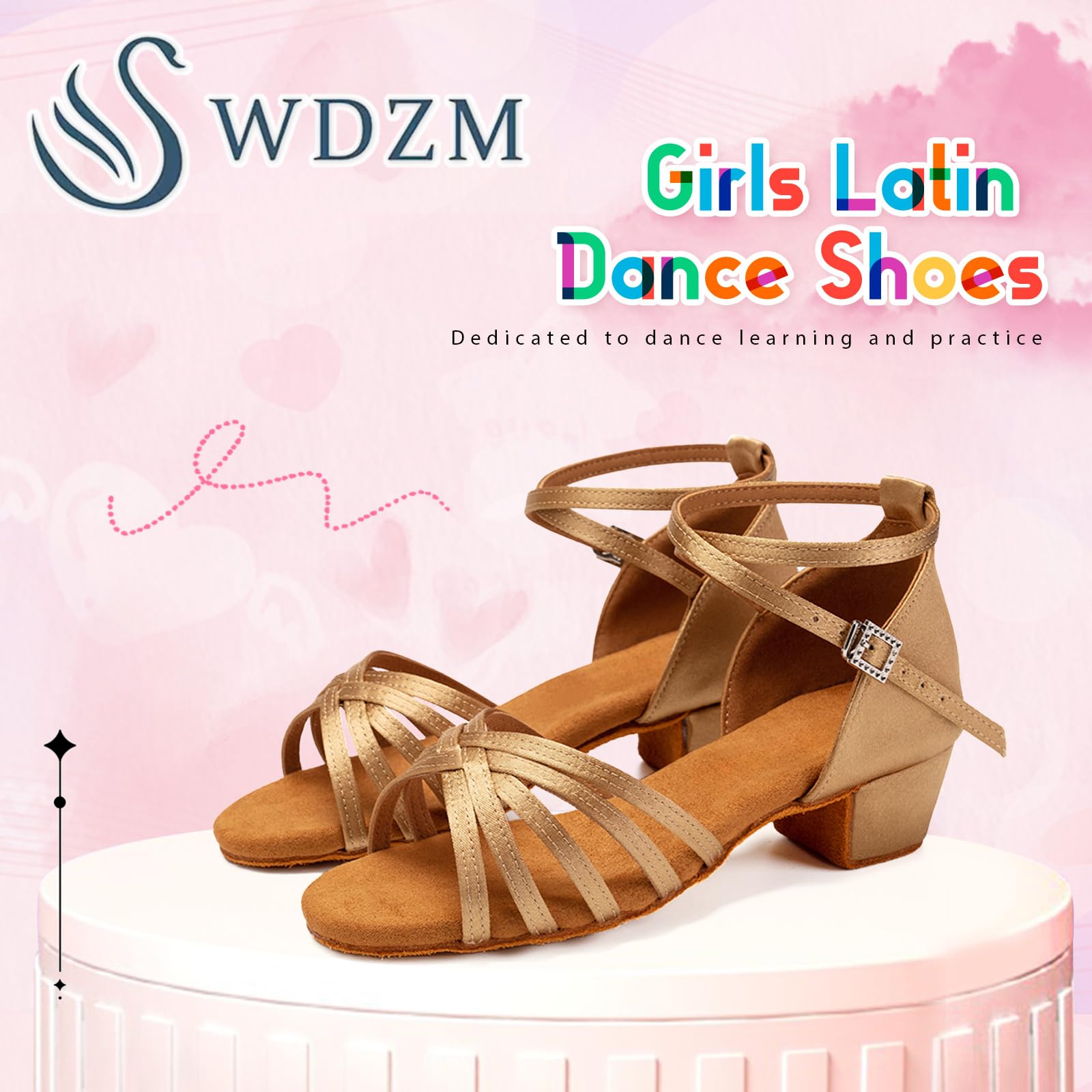 SWDZM Scarpe da Ballo Latino Americano Bambina Standard Salsa Ballroom Tacco 3 cm