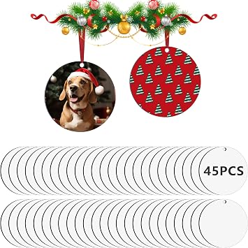 45 Pcs 2.75 inch Sublimation Keychains Blanks Round Ornaments MDF Double Side Sublimation Blanks Ornaments Christmas Products Bulk Sublimation Blanks