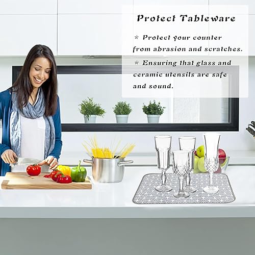 Miniatura 6 de Paquete de 2 alfombrillas de secado de platos, 16 x 18 pulgadas, microfibra absorbente para encimera de cocina, escurridor de platos absorbente,