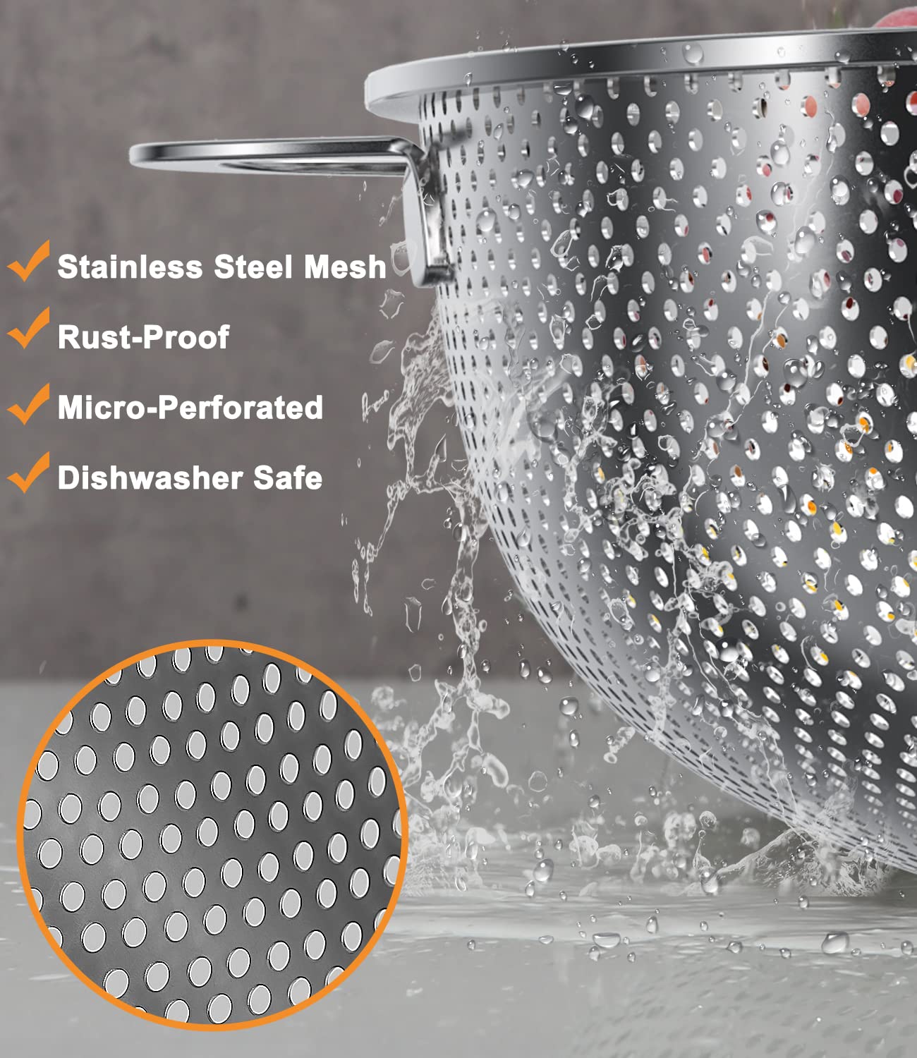 Zawaer Scolapasta da cucina, 3 pezzi in acciaio inox micro-perforato con manico per pasta, frutta, riso, verdure, più sane e molto lucidate, lavabili in lavastoviglie (20/23/29 cm)