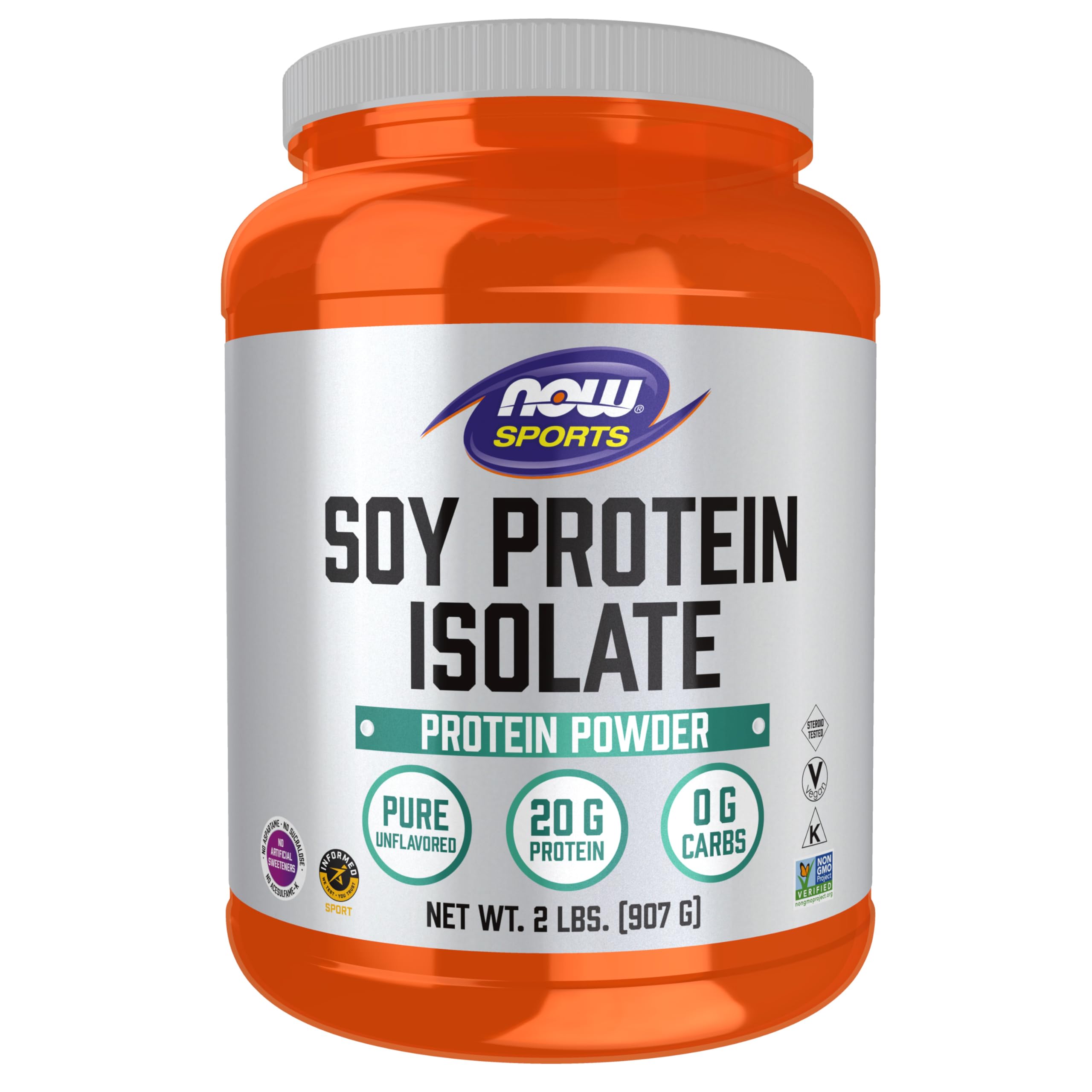 NOW Sports, Soy Protein Isolate 20g, Unflavored Powder, 2 lbs