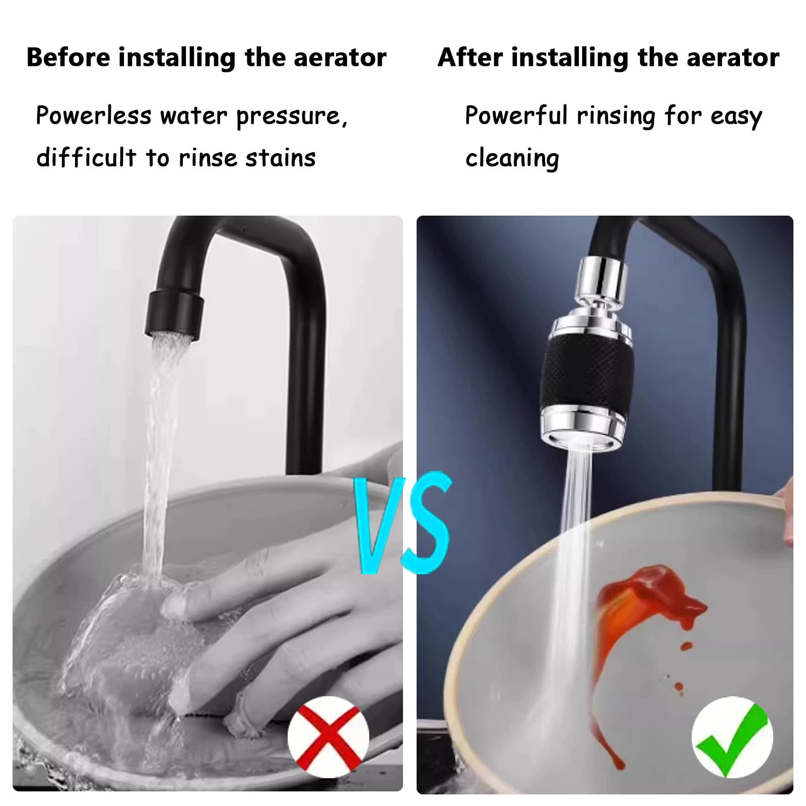 SNZ Aireador Grifo de Cocina - Alargador y Difusor para Fregadero, Extensor y Extensión de Grifo - Aireadores para Grifos con adaptador universal y cinta de sellado para baño y cocina (negro)