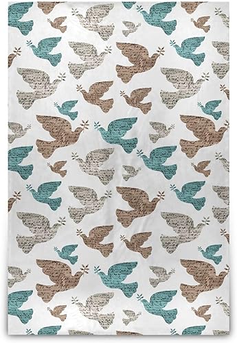 Merry Christmas Vintage Peace Doves Lightweight Flannel Fleece Blanket for Adults Kids, Ultra-Soft Holiday Blanket for Bed Sofa 60"x90"
