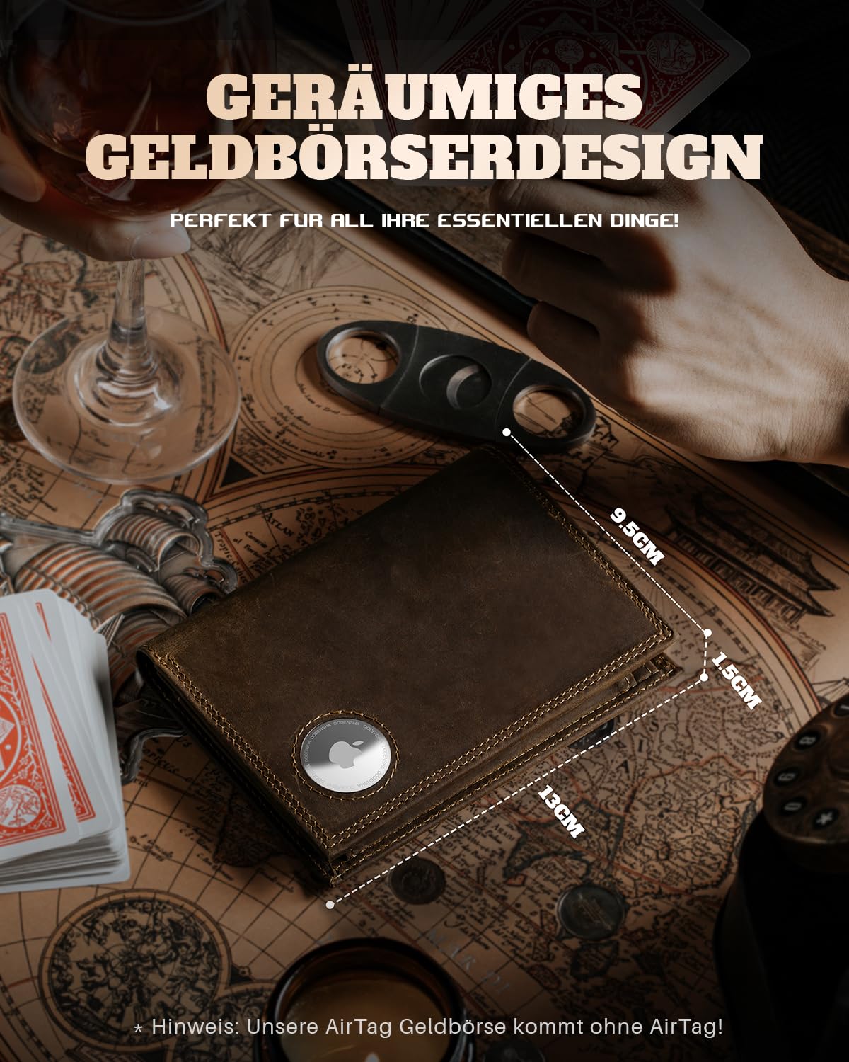 DODENSHA Portmonee Herren mit Airtag Fach und RFID Schutz | Geldbörse Herren aus 100% Echtleder mit XL Münzfach für 20 Münzen | Smart Wallet für 13 Karten in Geschenkbox (Dunkelbraun)
