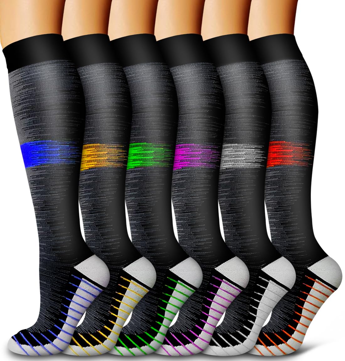 6 Pack Copper Compression Socks for Women and Men Circulation-Best Support for Medical, Running,Nursing,Athletic