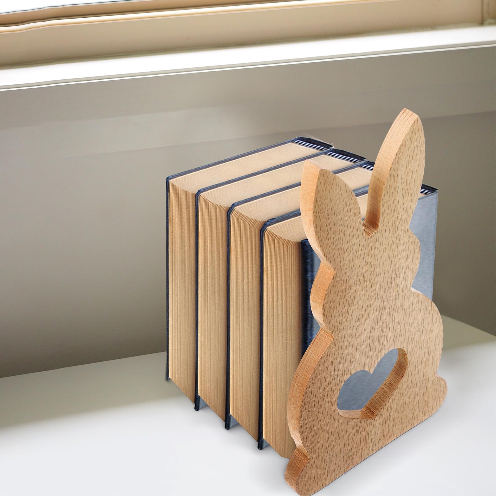 VILLCASE Rabbit Book Ends Wooden Book Stand Kids Nursery Desk Organizer Anti-Slip Holder for Home Office School Decoration - Image 2