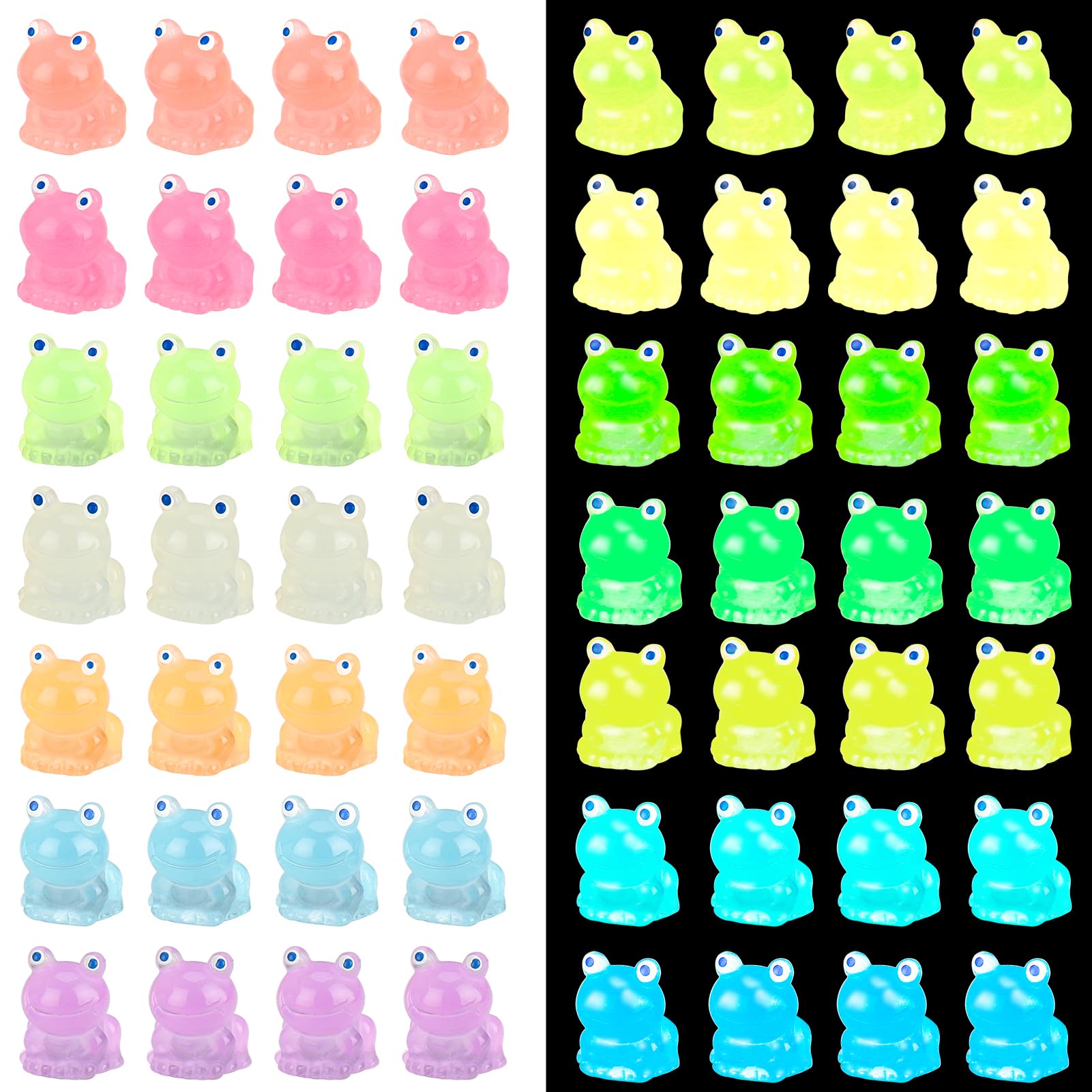 50 Pcs Mini Resin Frogs Bulk 7 Colors Tiny Frogs Luminous Miniature Frogs Small Ornament Decoration for Home School Garden Landscape Aquarium Dollhouse Accessories Prank Toys Party Gift