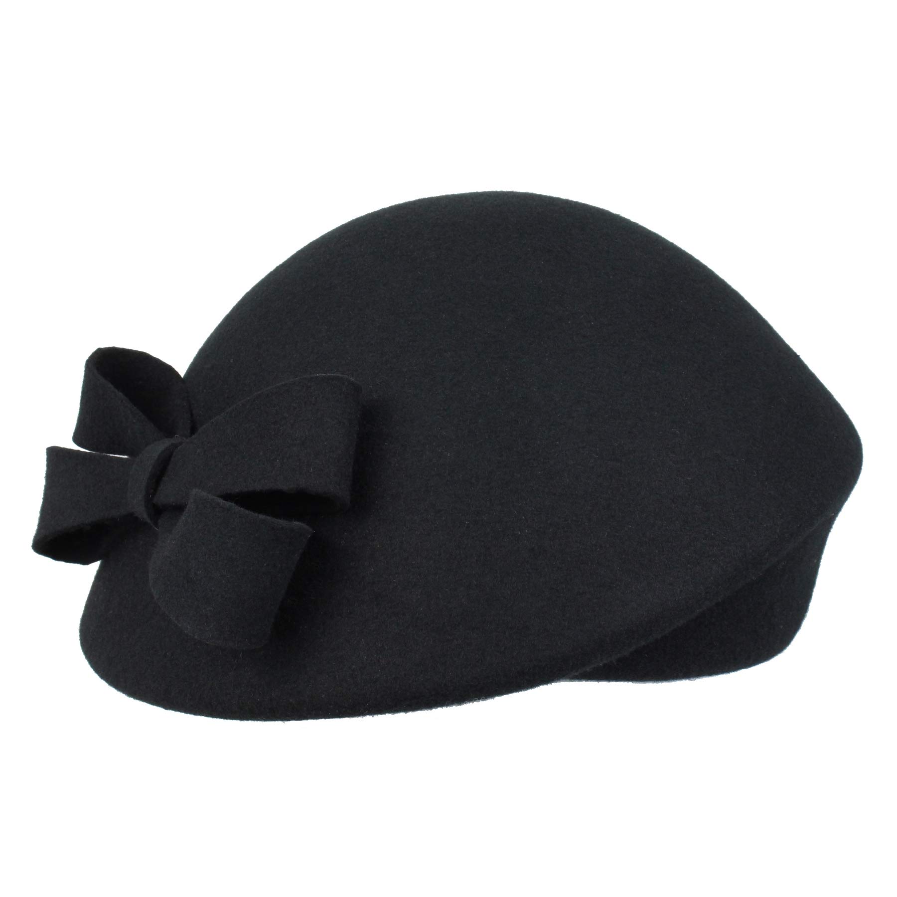 Swinged damska czapka filcowa I kapelusz damski z filcu w stylu lat 20. XX wieku, czapka letnia, czapka damska, czapka zimowa, 100% filc wełniany, czarny, 56-57